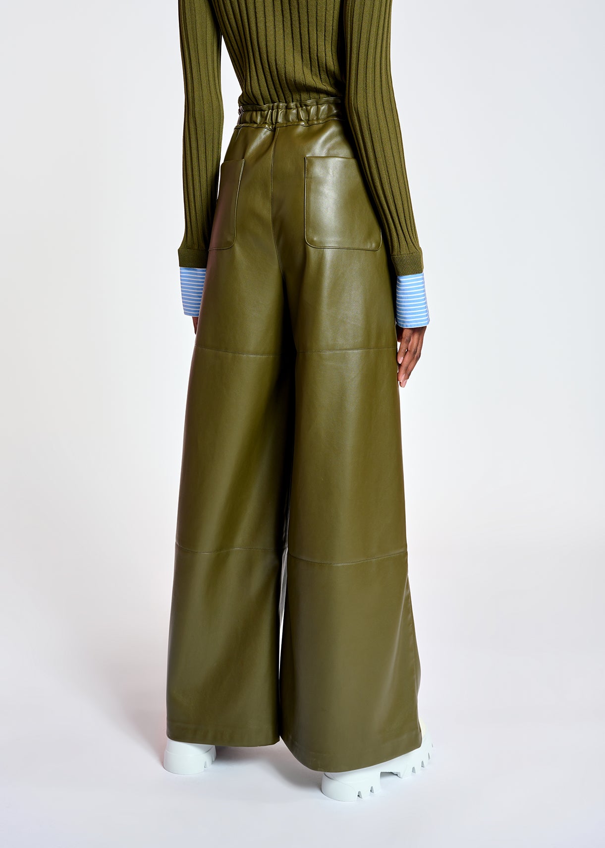 Khaki faux leather wide-leg pants RE—SSENTIEL | Essentiel second hand
