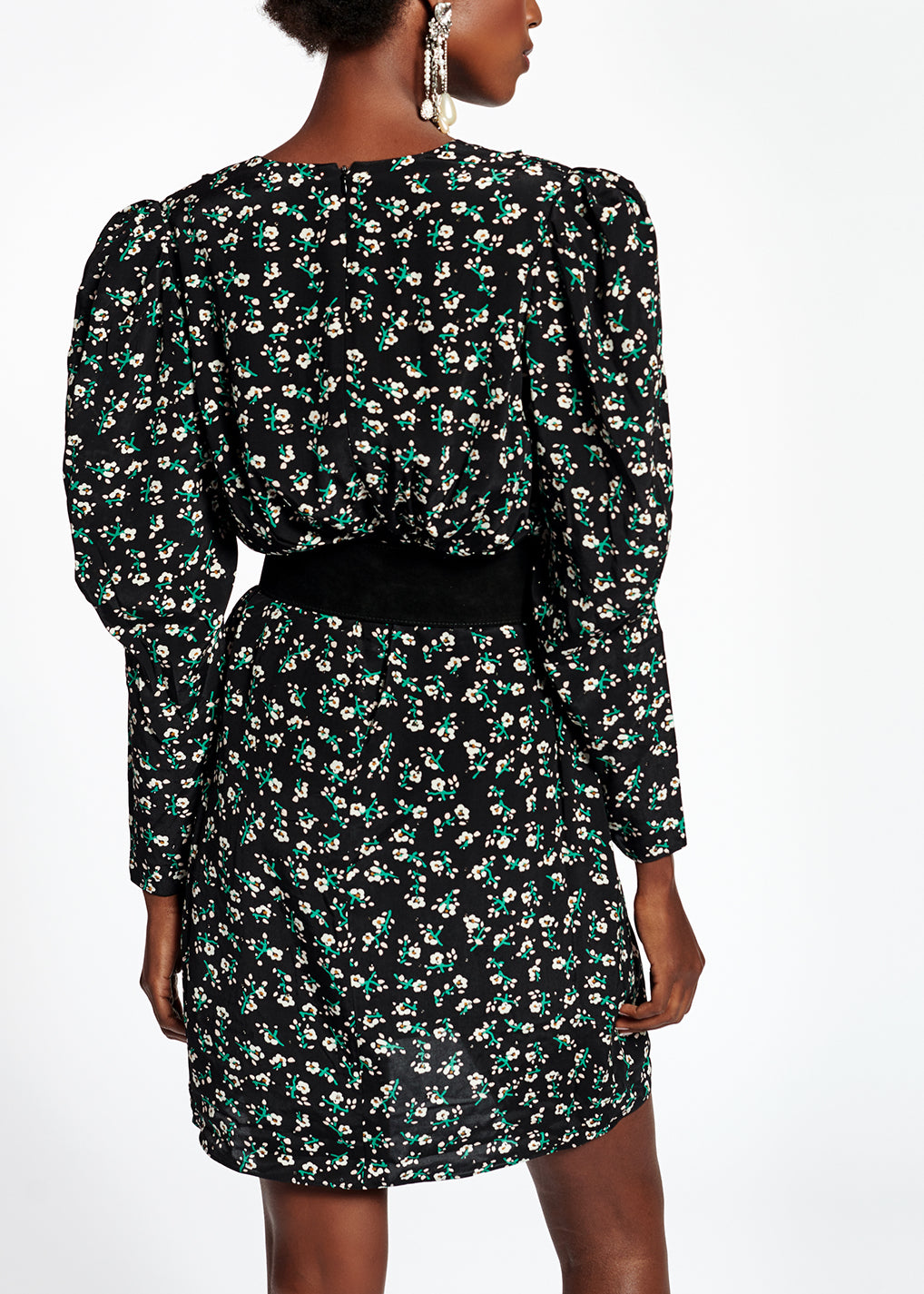 Mini robe cache-cœur noire à fleurs RE—SSENTIEL | Essentiel second hand