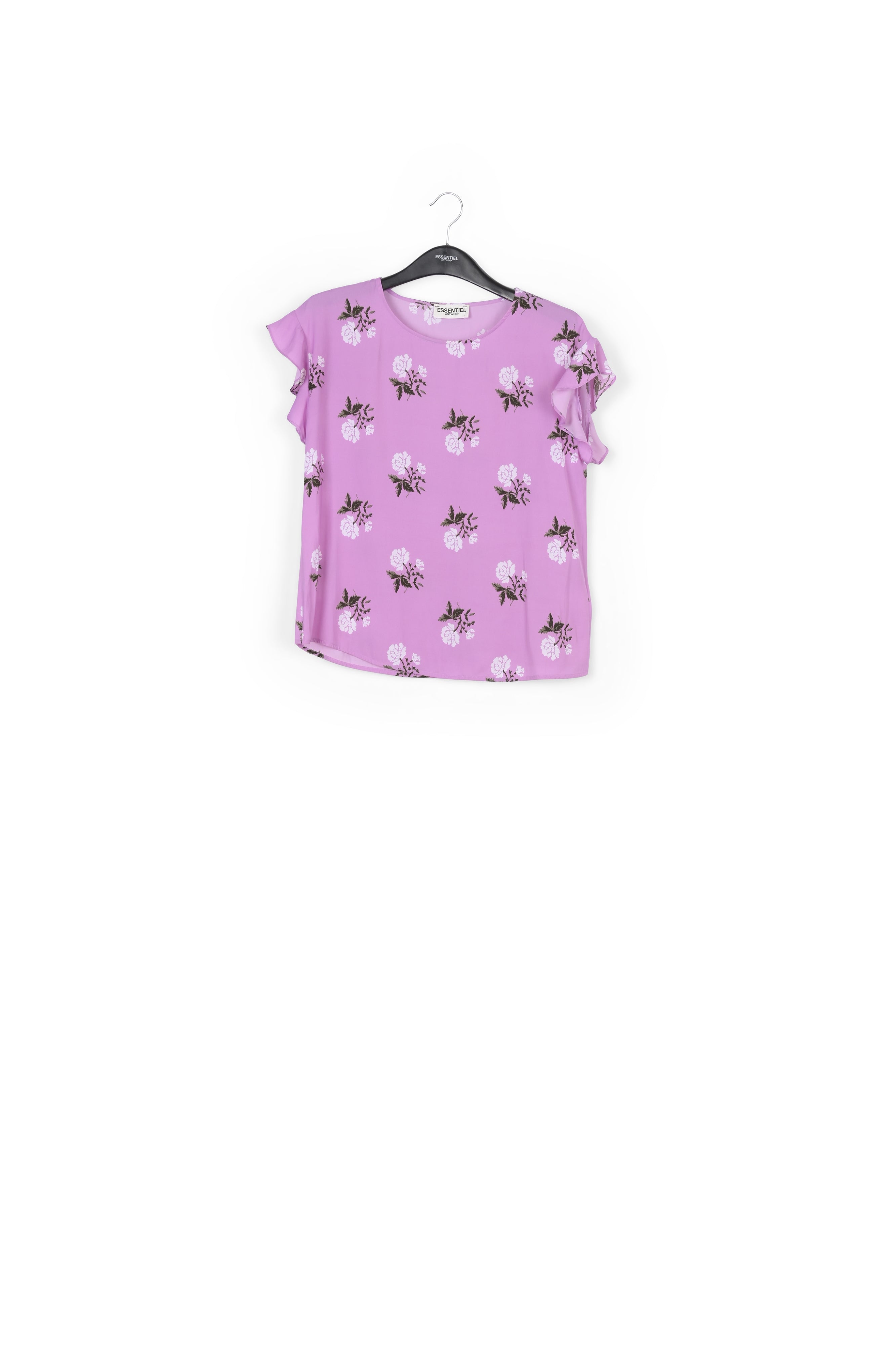 Pink flower print top with ruffled sleeves RE—SSENTIEL | Essentiel second hand