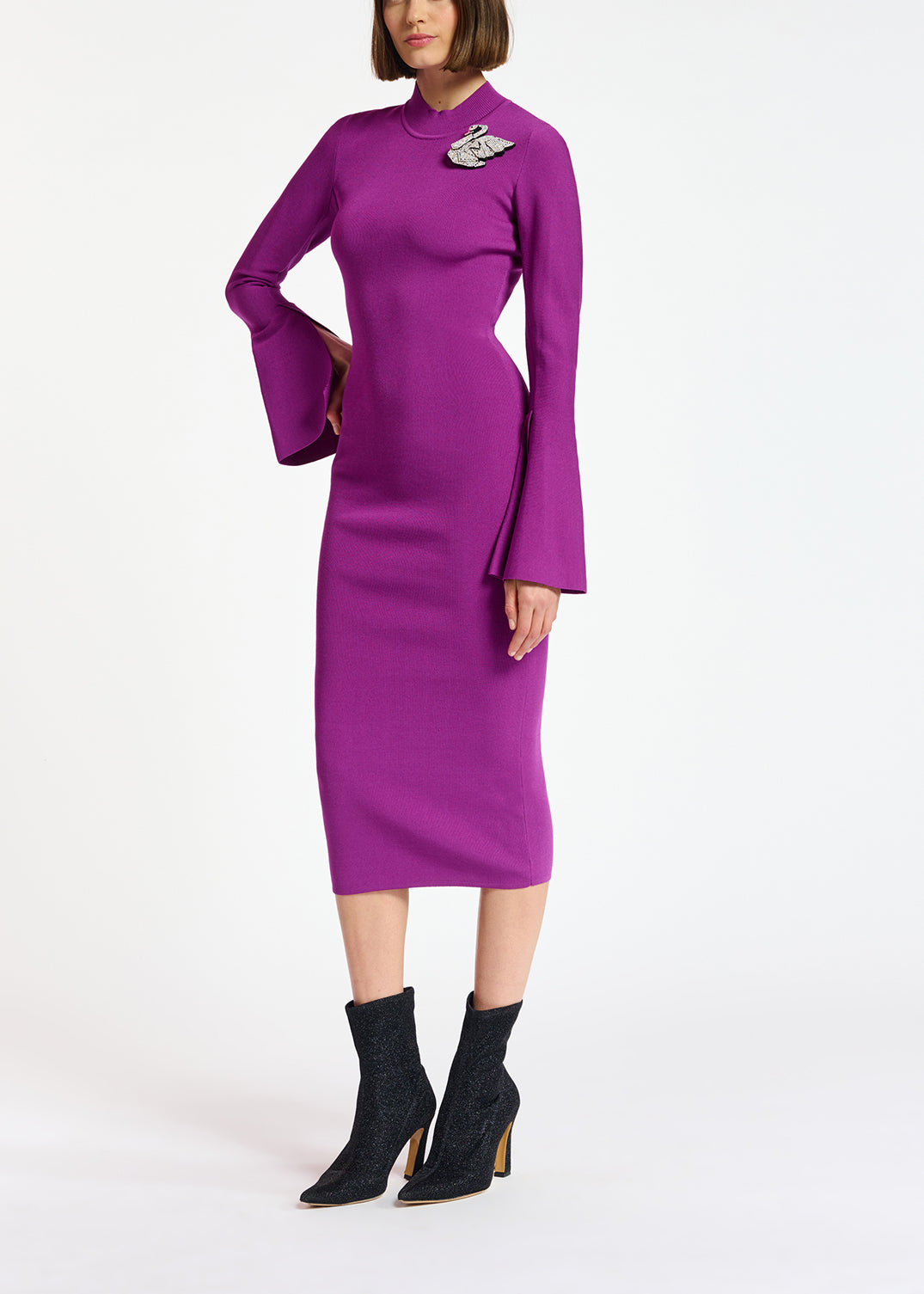 Purple midi-length knit dress with trumpet sleeves RE—SSENTIEL | Essentiel second hand