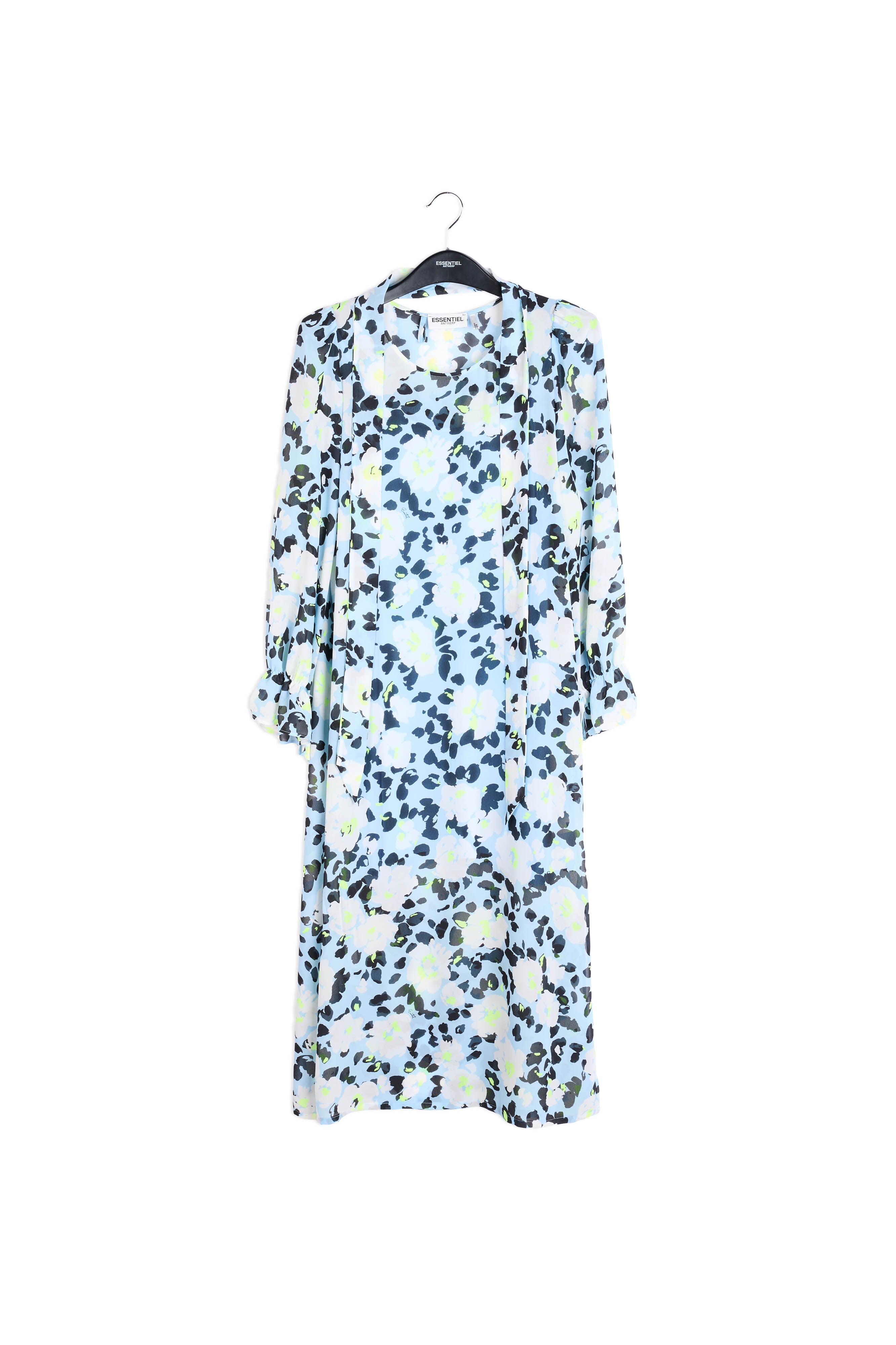 Robe midi bleu pâle à fleurs avec ceinture RE—SSENTIEL | Essentiel second hand