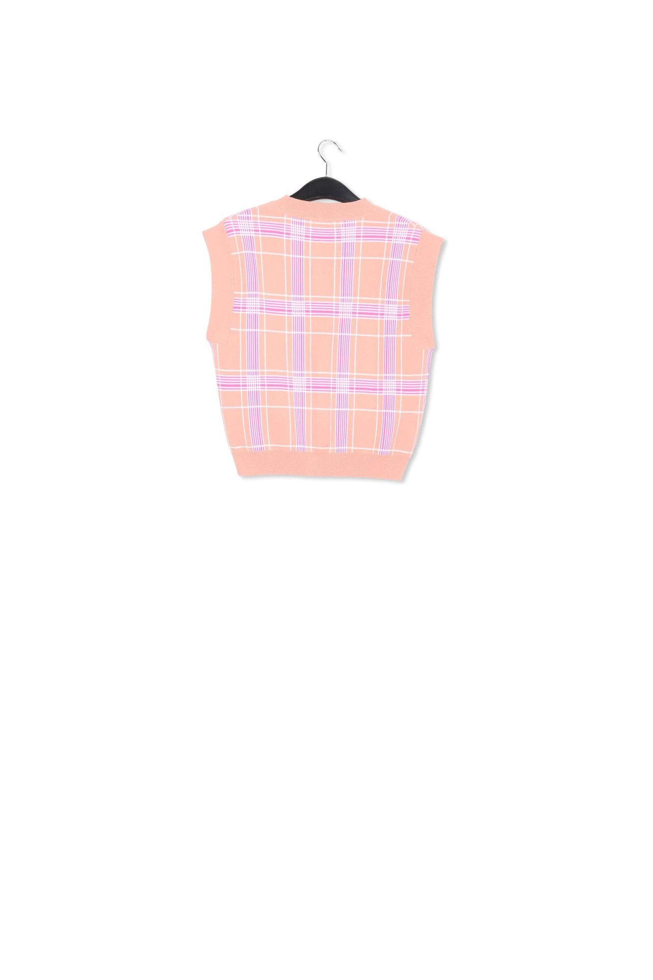 Vintage pink sleeveless knitted top with check motif RE—SSENTIEL | Essentiel second hand
