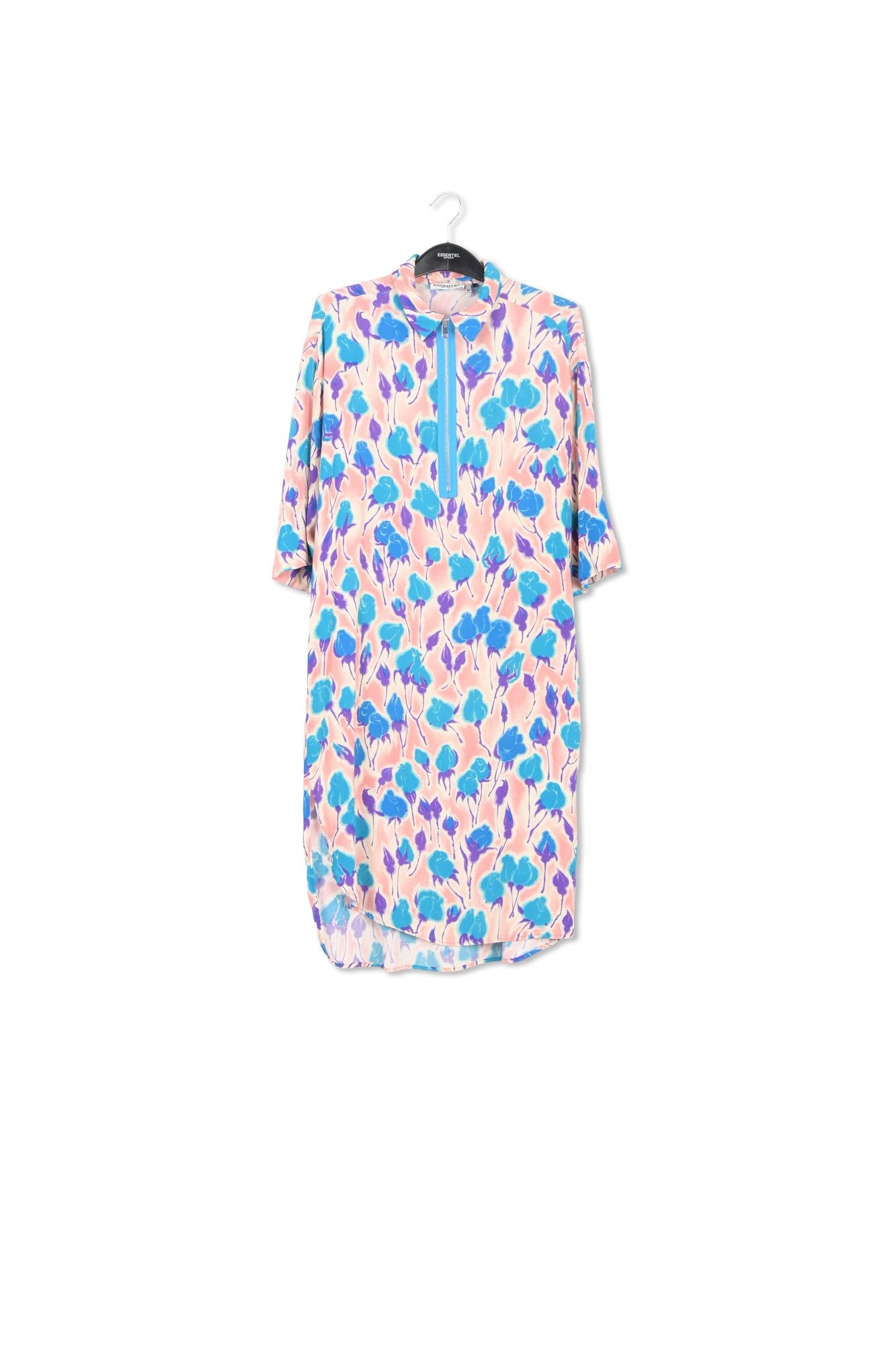 Light pink, blue and purple floral print midi-length dress RE—SSENTIEL | Essentiel second hand