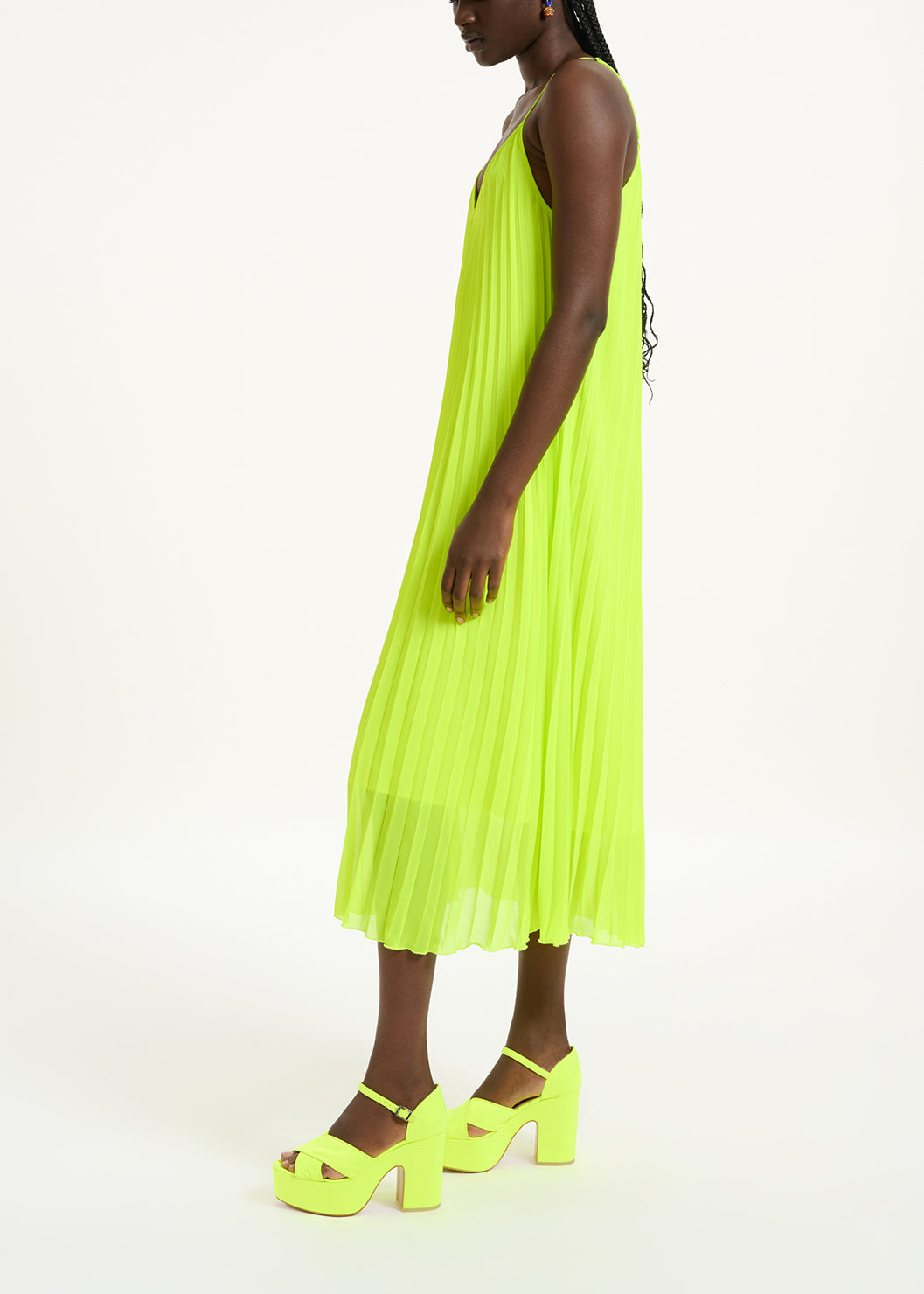 Neon yellow plissé midi-length slip dress RE—SSENTIEL | Essentiel second hand