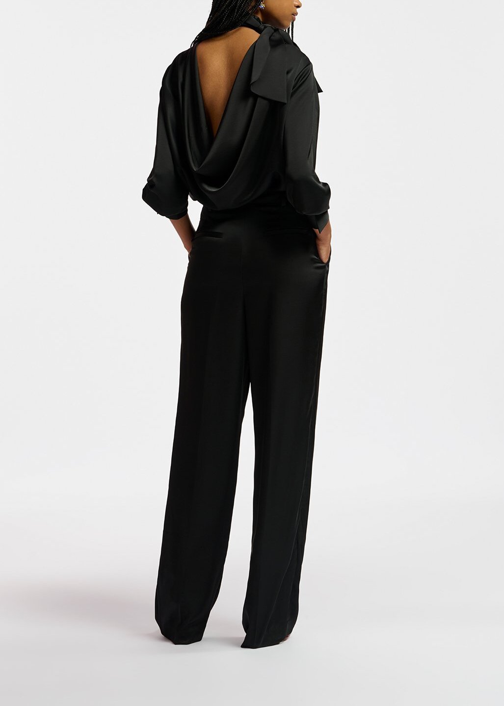 Black tapered-leg satin pants RE—SSENTIEL | Essentiel second hand
