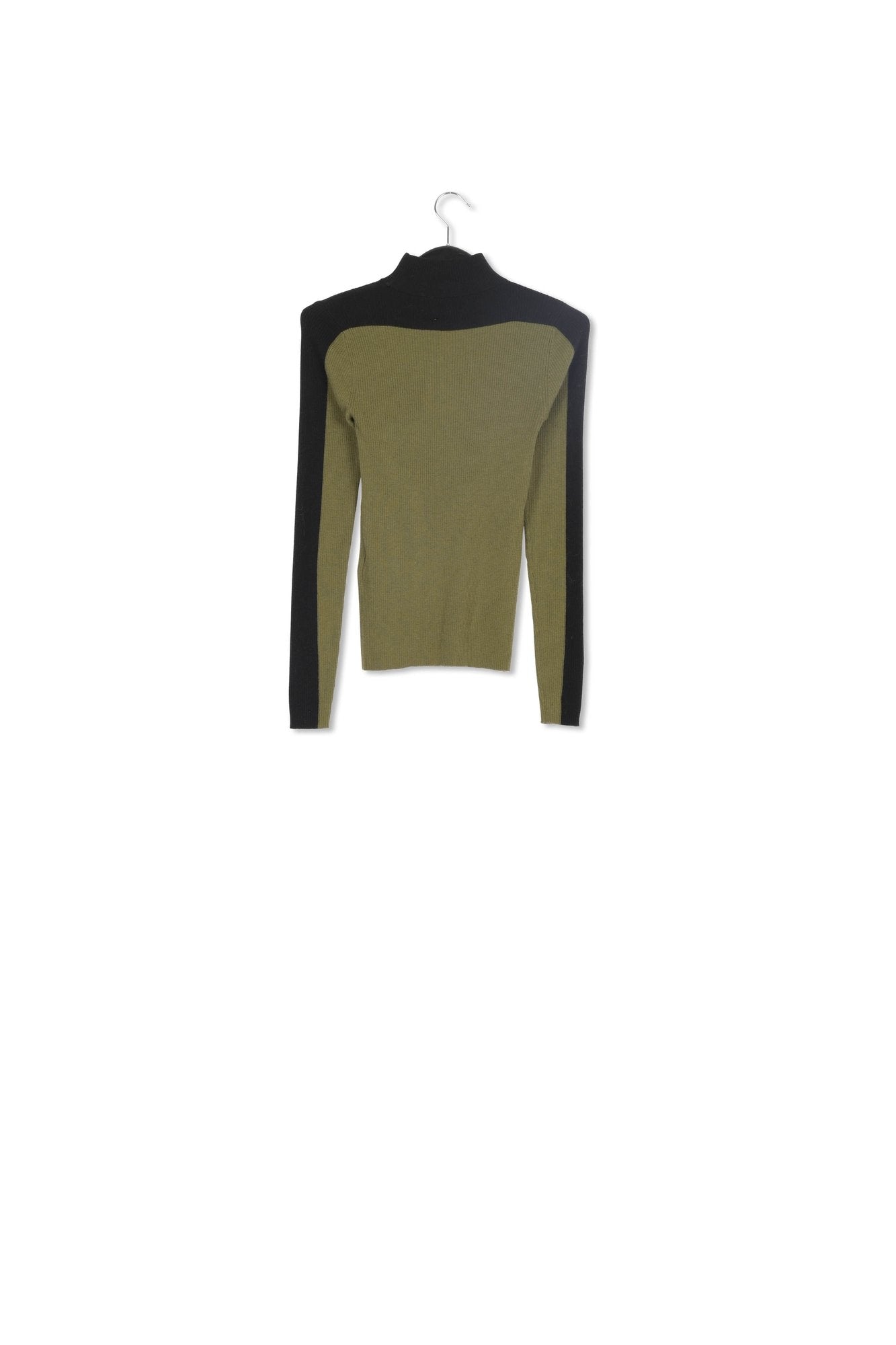 Khaki and black two-tone turtleneck knit sweater RE—SSENTIEL | Essentiel second hand