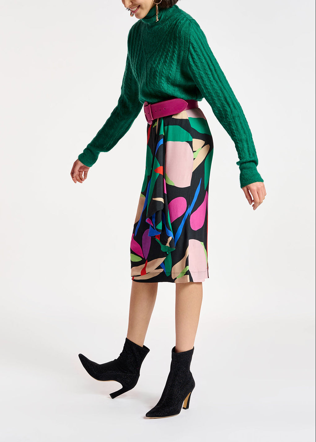 Pull à  col roulé en tricot torsadé vert foncé RE—SSENTIEL | Essentiel second hand