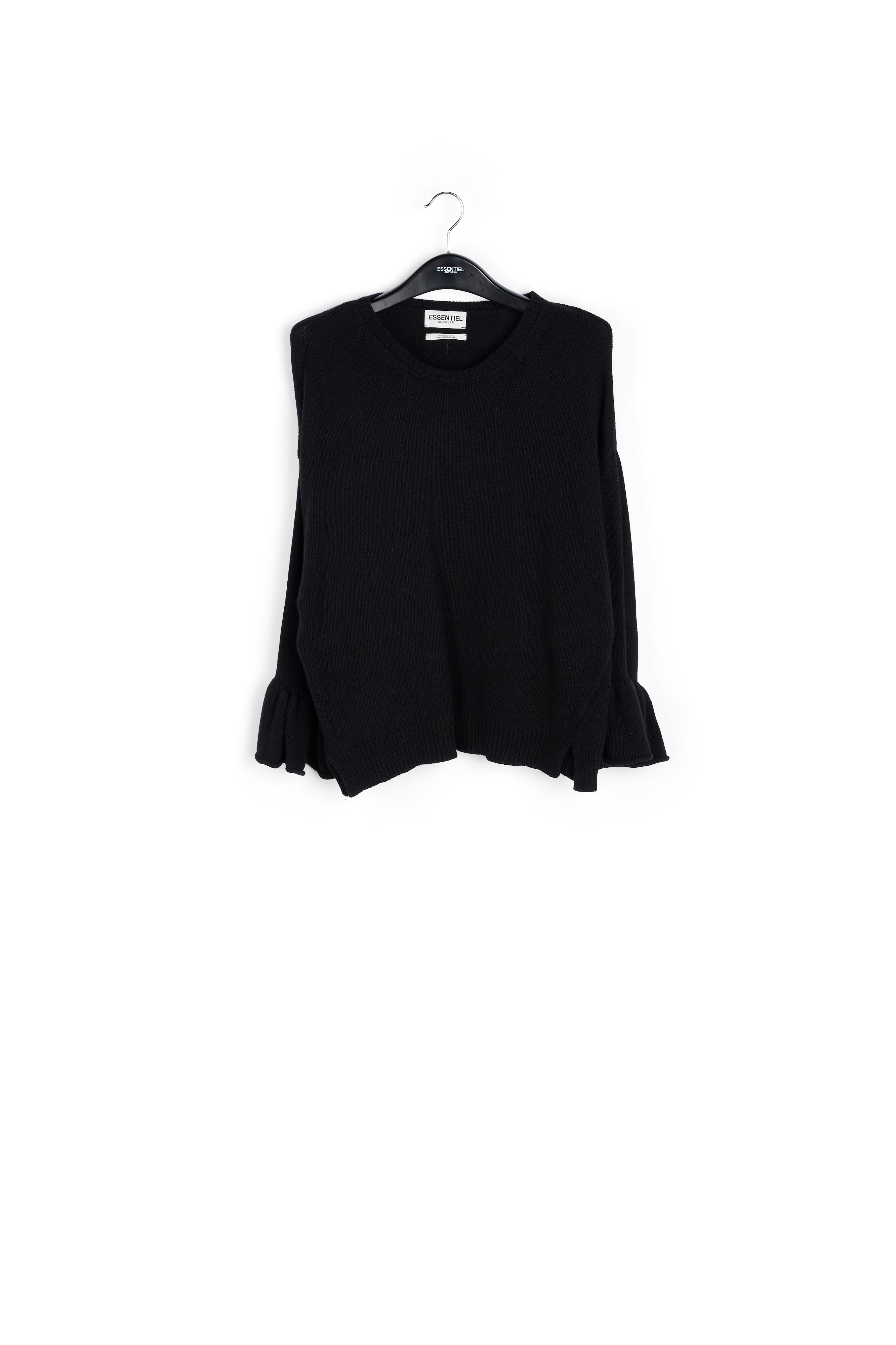 Black knit sweater with ruffled cuffs RE—SSENTIEL | Essentiel second hand