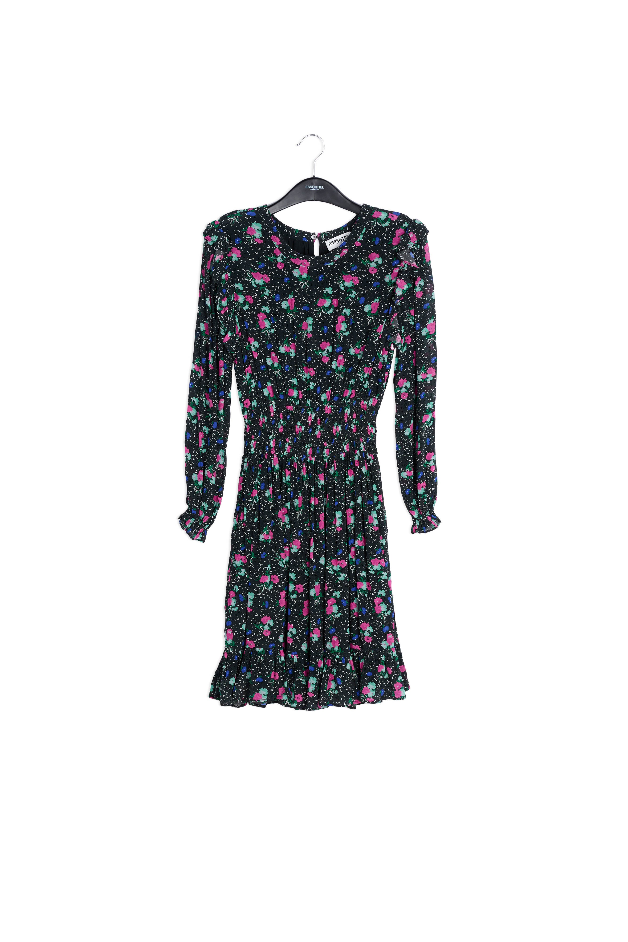 Black floral-print midi dress RE—SSENTIEL | Essentiel second hand