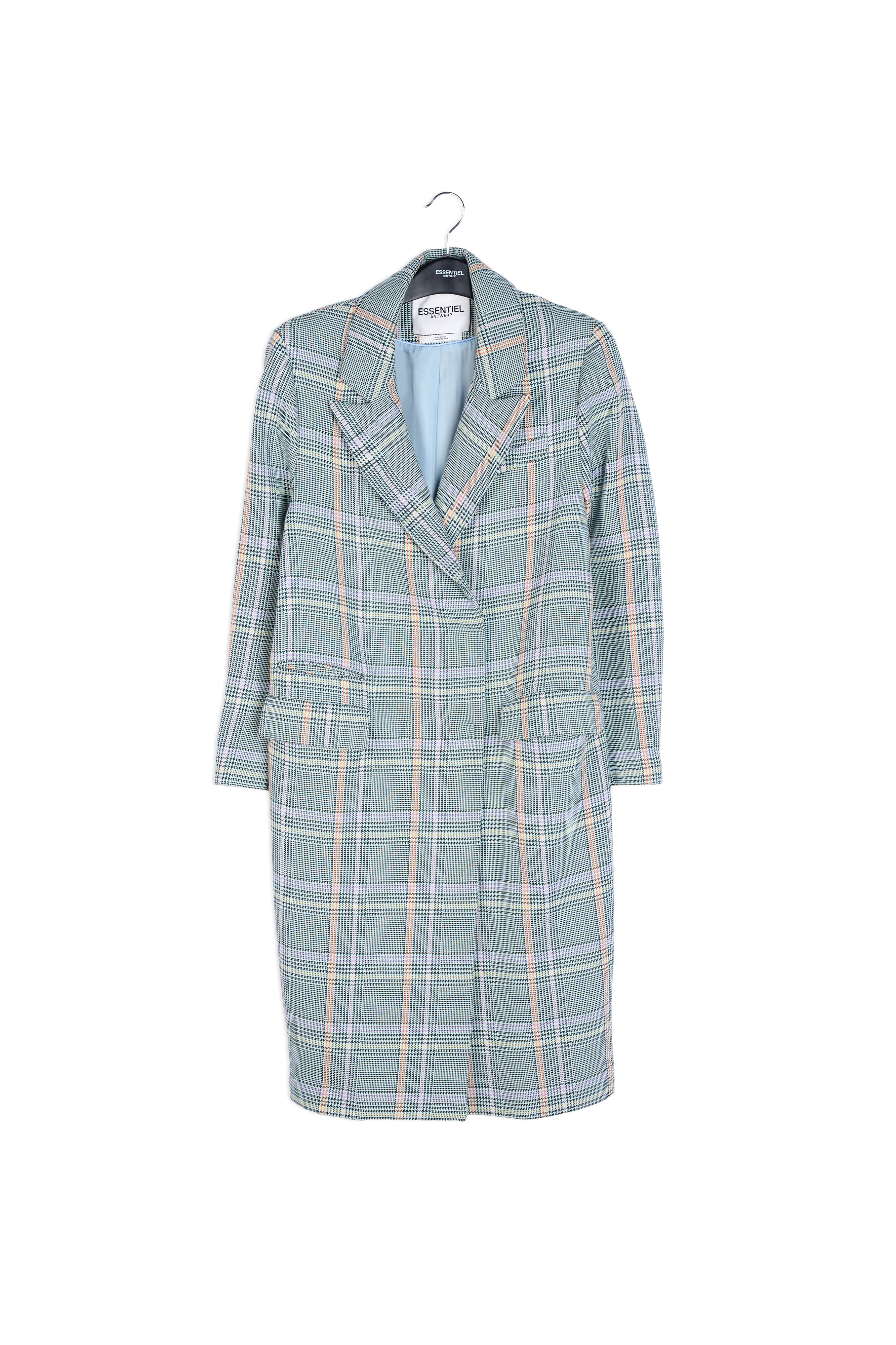 Manteau croisé en tartan vert RE—SSENTIEL | Essentiel second hand