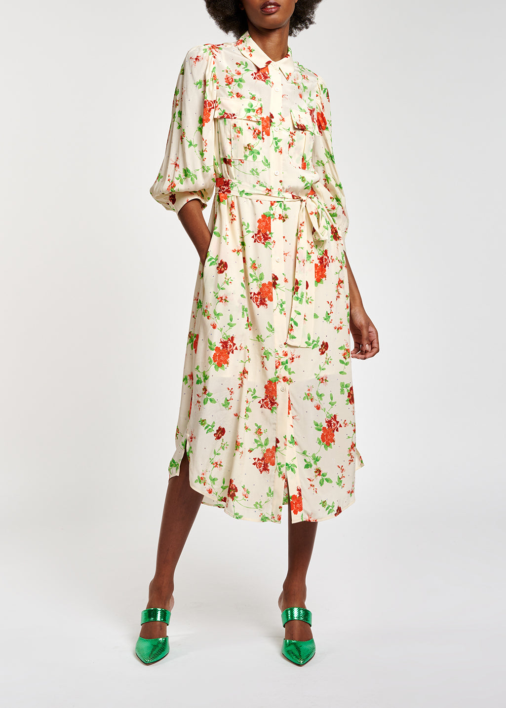 Off-white floral print shirt dress RE—SSENTIEL | Essentiel second hand