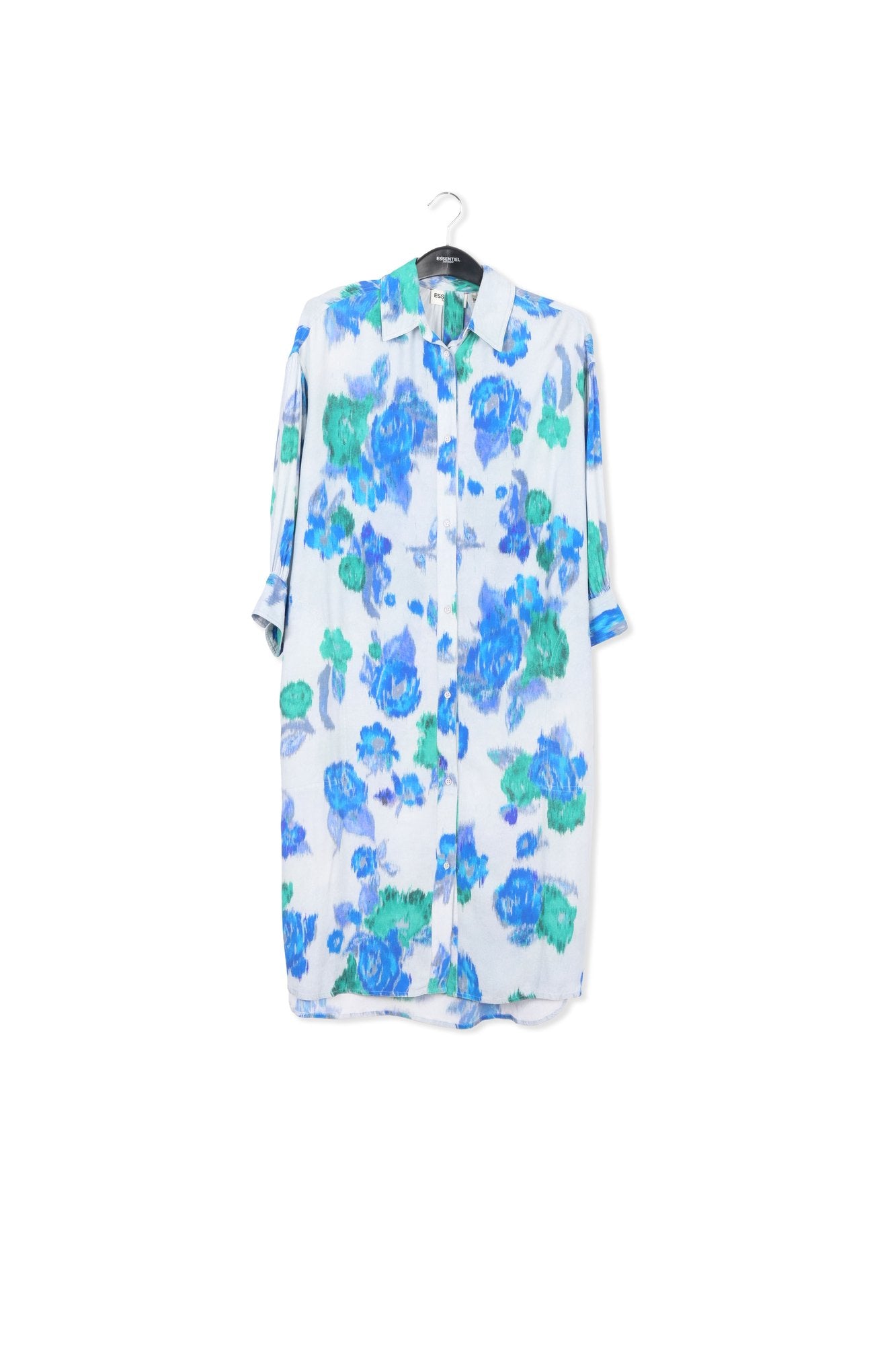 Robe chemise à fleurs bleu clair, bleue et verte RE—SSENTIEL | Essentiel second hand