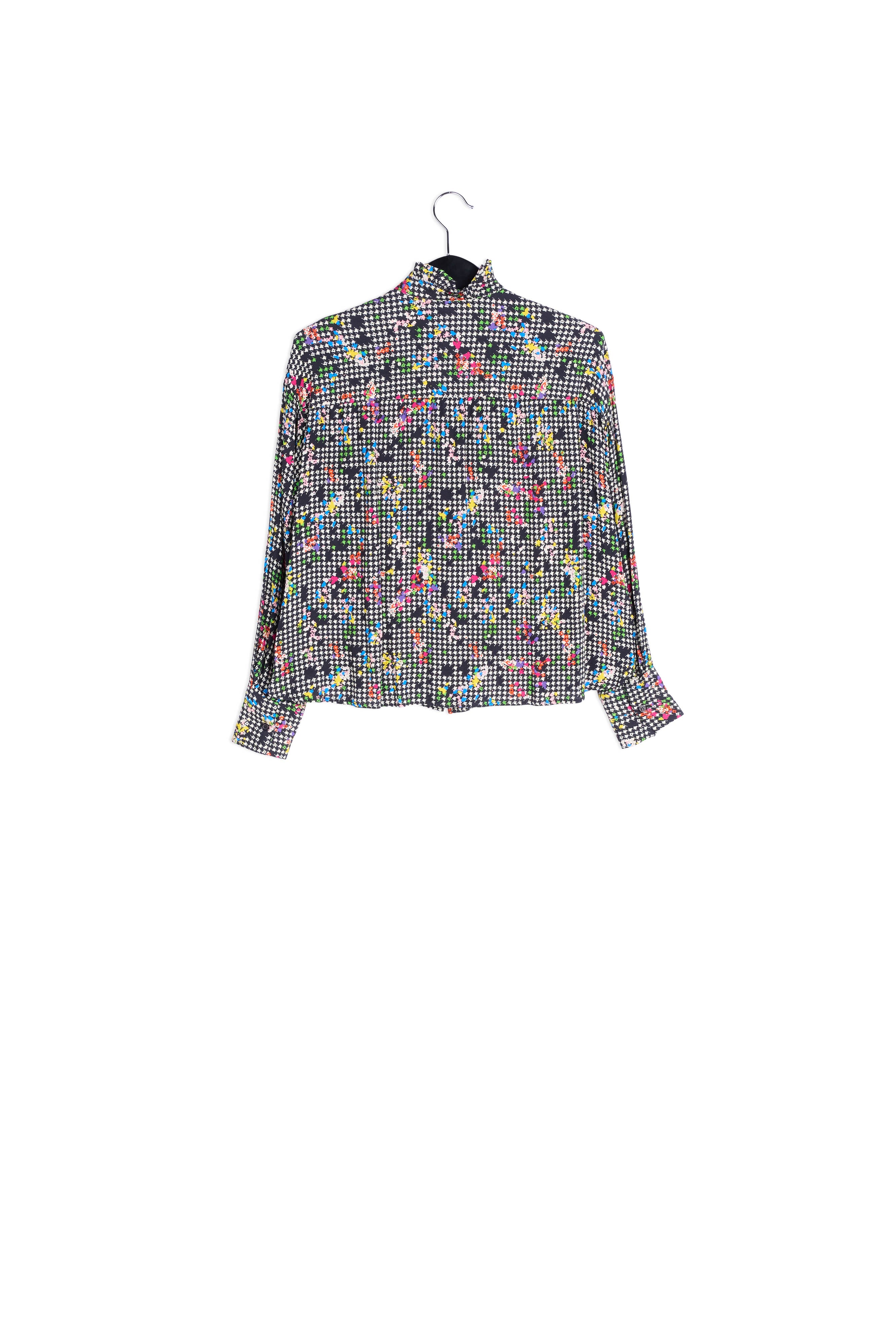 Zwart en wit overhemd met ruchekraag RE—SSENTIEL | Essentiel second hand