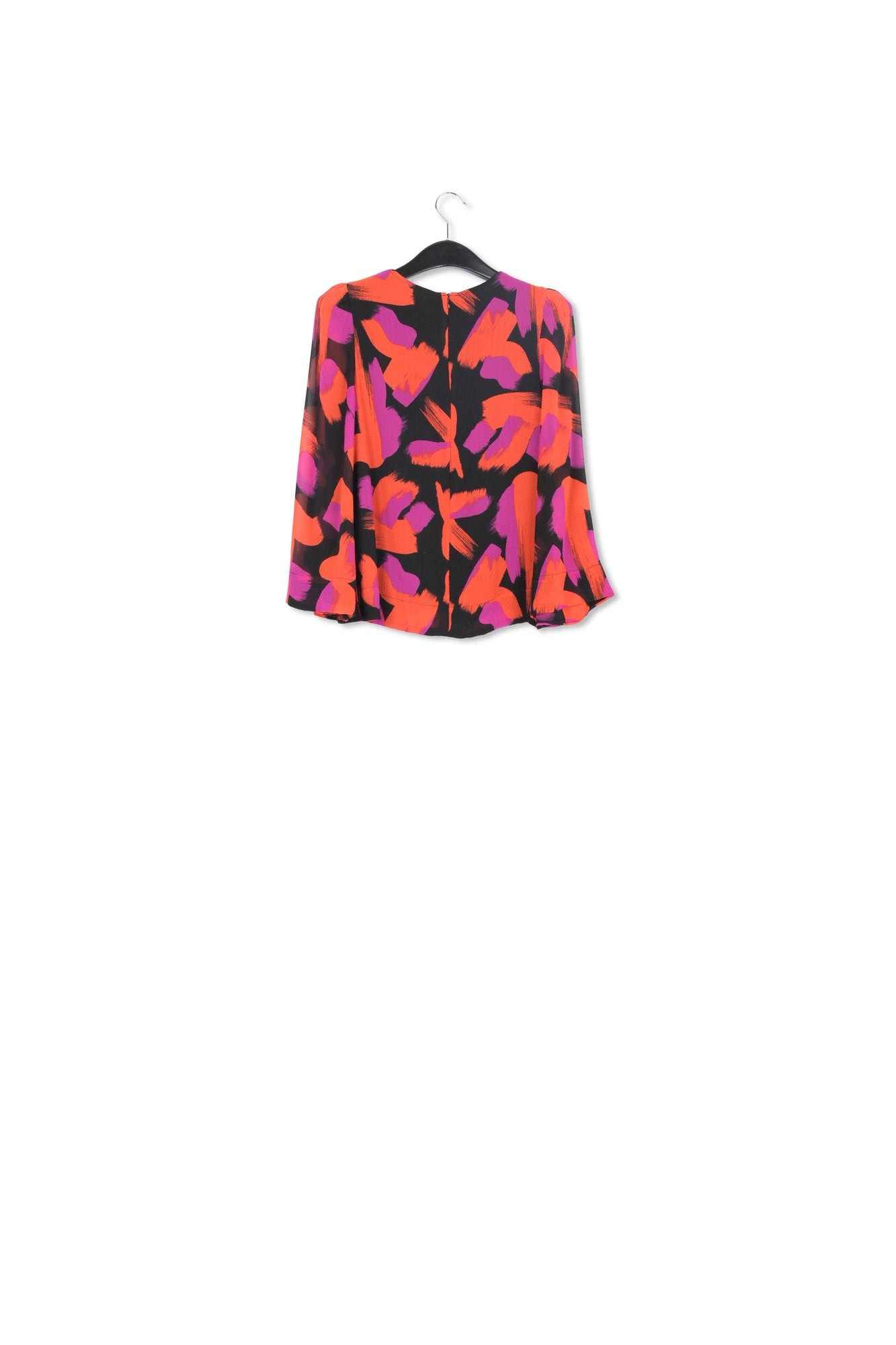 Black, orange and purple abstract-print top with puffed shoulders RE—SSENTIEL | Essentiel second hand