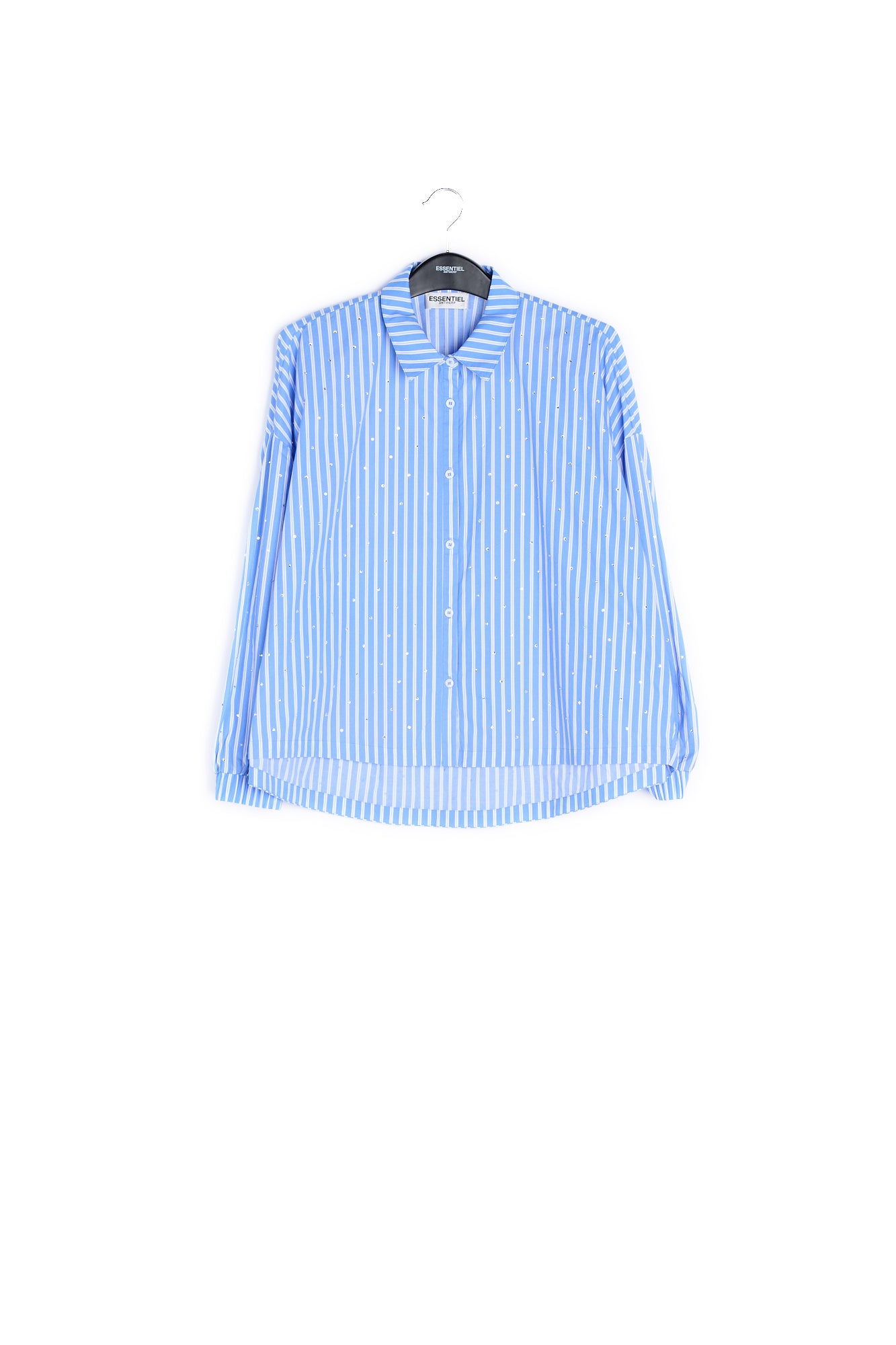 Light blue striped cotton-poplin shirt with rhinestones RE—SSENTIEL | Essentiel second hand