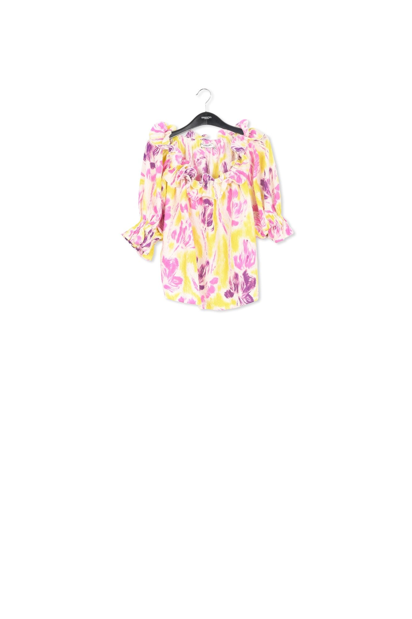Yellow and purple floral print off-the-shoulder top RE—SSENTIEL | Essentiel second hand