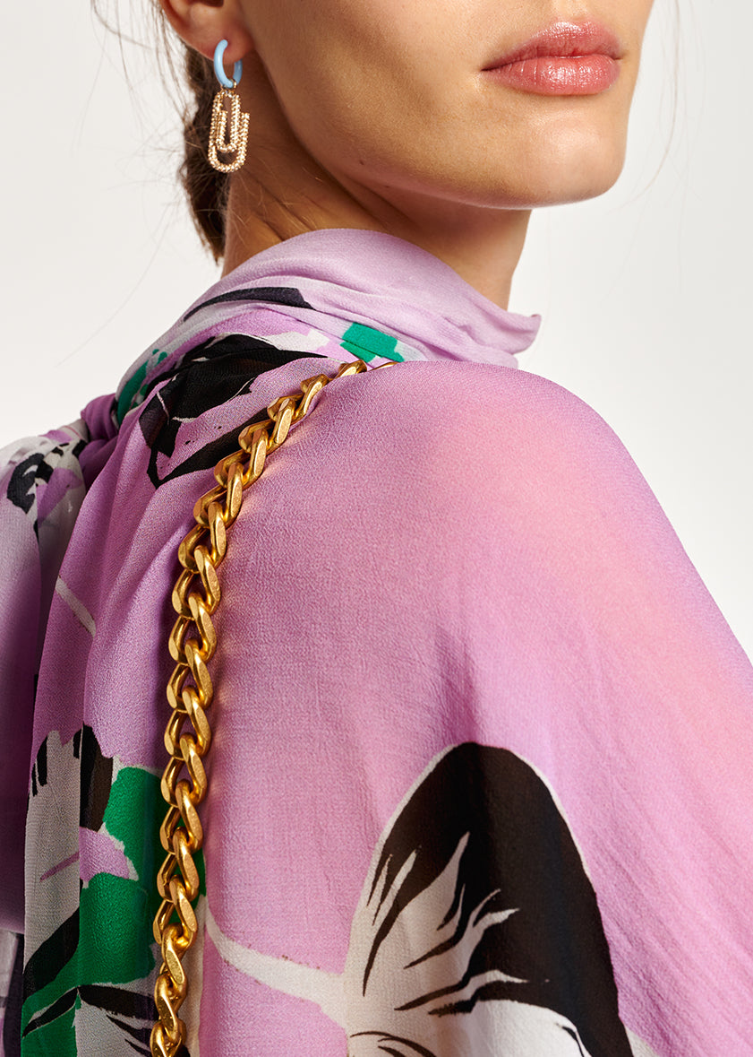 Lilac voluminous floral-print sheer top RE—SSENTIEL | Essentiel second hand