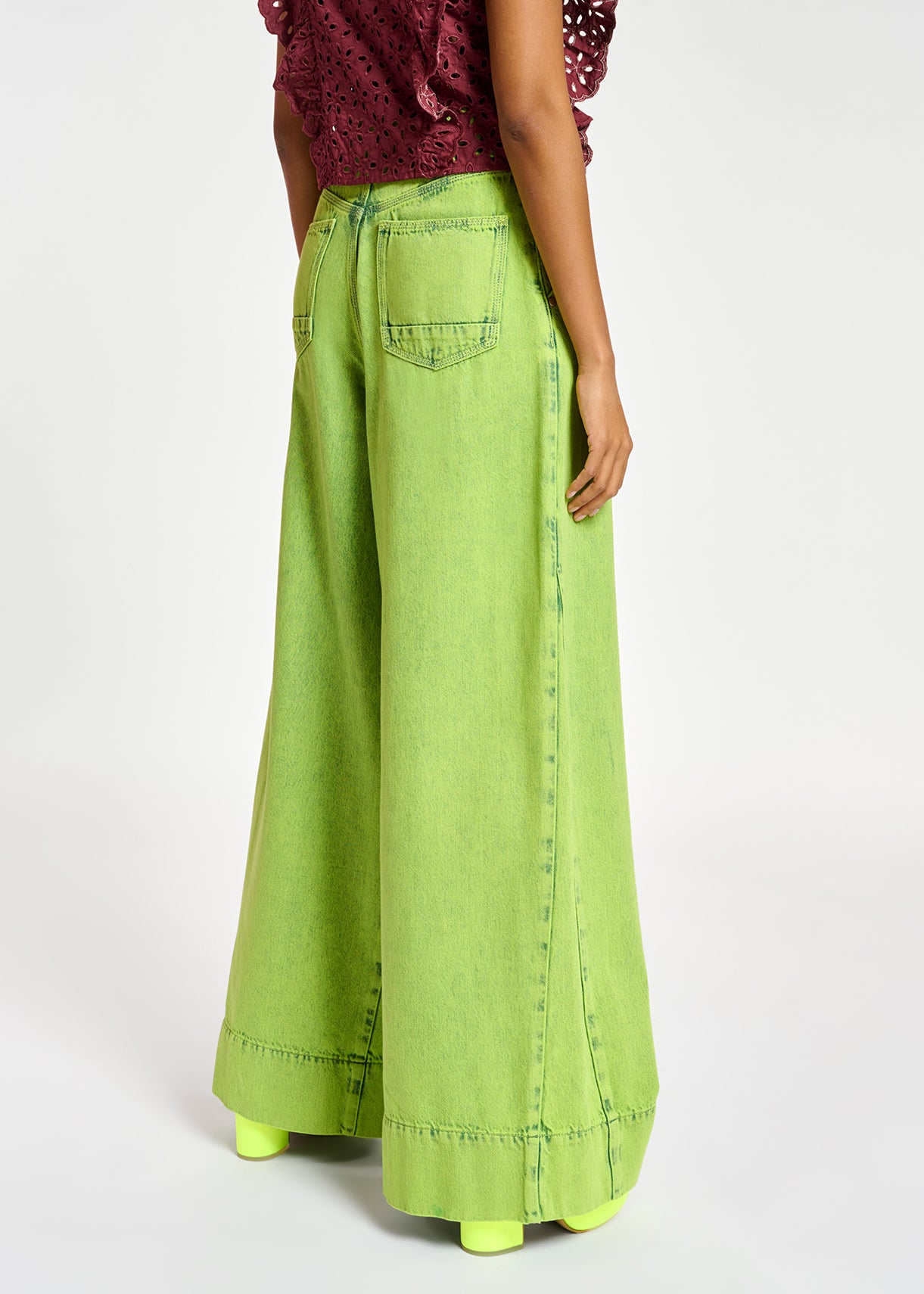 Lime green overdyed wide-leg jeans RE—SSENTIEL | Essentiel second hand