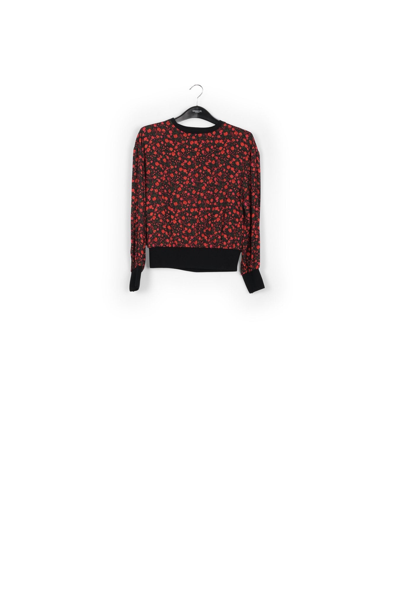 Black and red print top with contrast ribs RE—SSENTIEL | Essentiel second hand