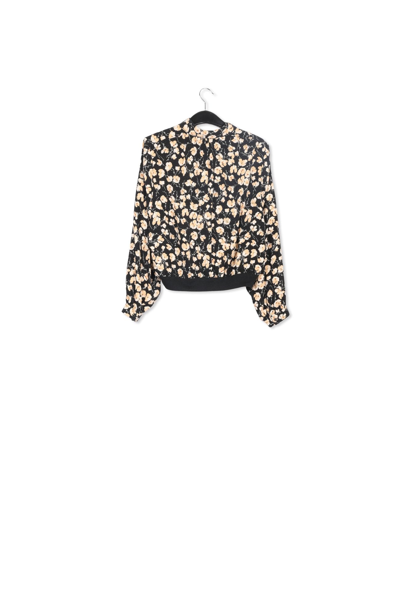 Black floral-print polo top RE—SSENTIEL | Essentiel second hand
