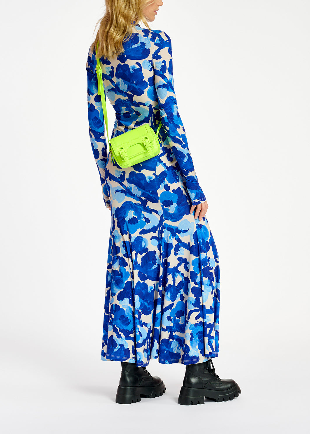 White and blue floral print stretch-jersey maxi dress RE—SSENTIEL | Essentiel second hand