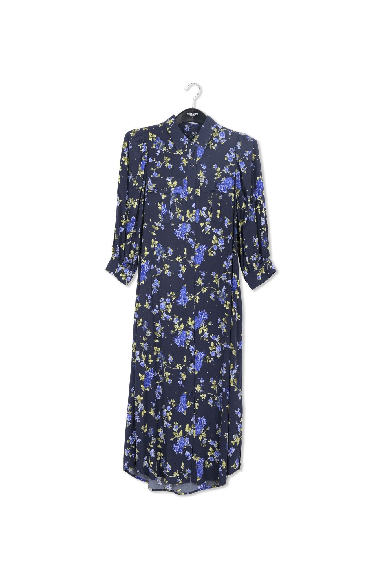 Robe chemise bleu foncé à imprimé fleuri RE—SSENTIEL | Essentiel second hand