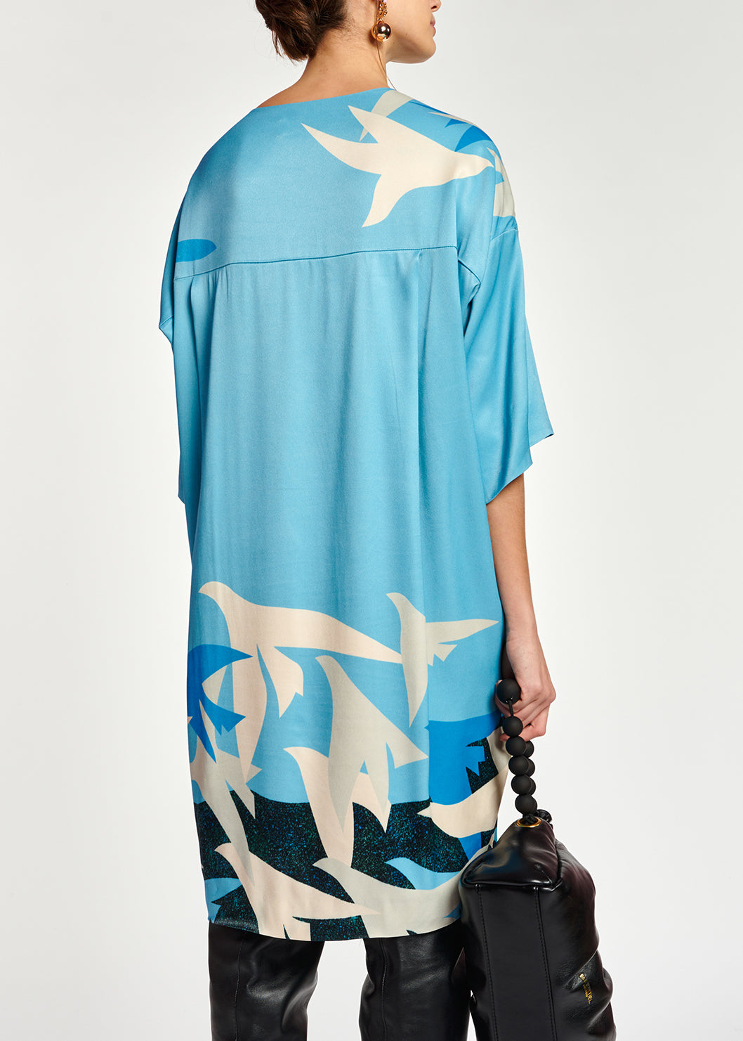 Blue cocoon-shaped printed mini dress RE—SSENTIEL | Essentiel second hand