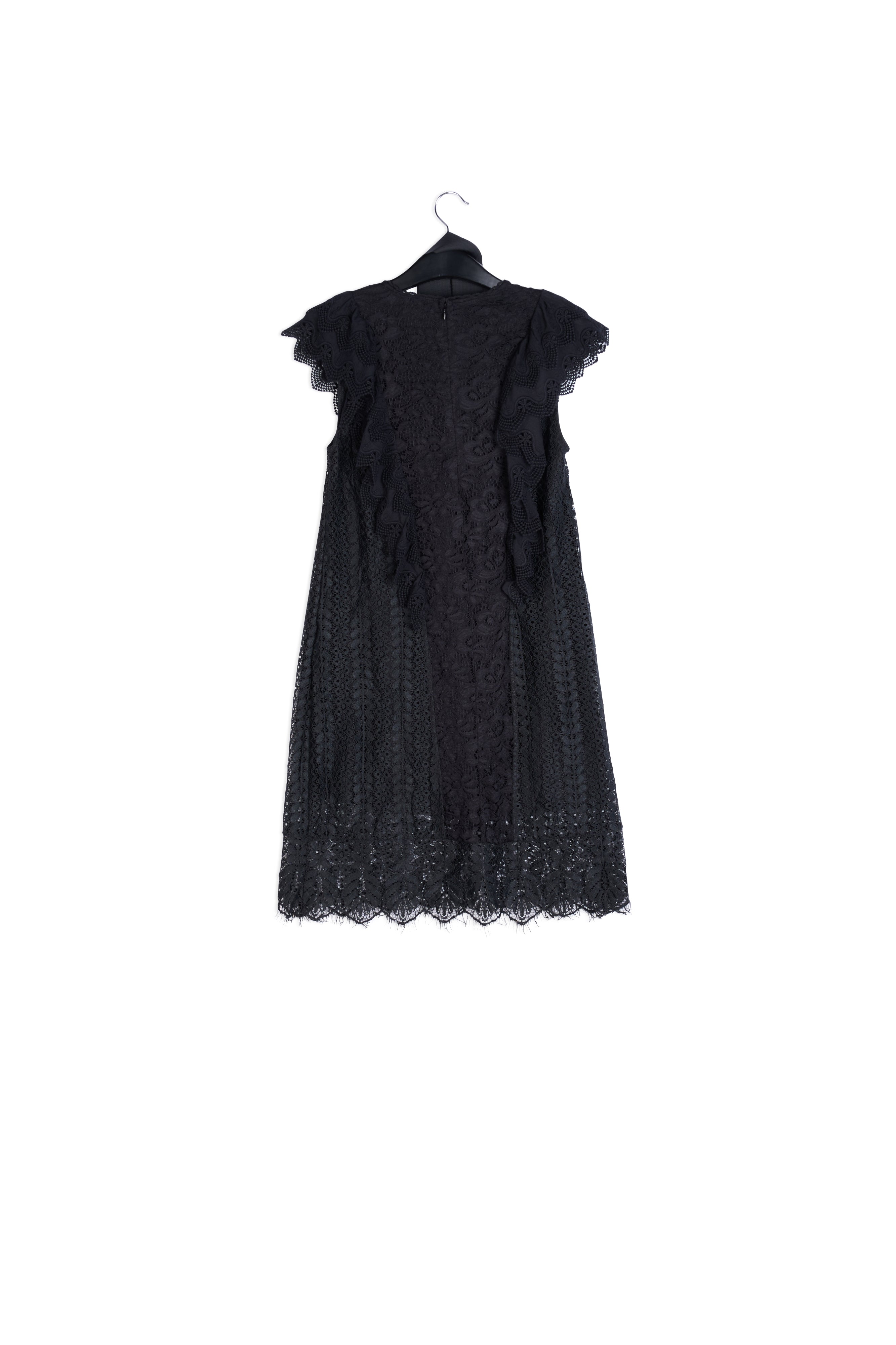 Robe ceinturée en dentelle noire avec ruches et paillettes RE—SSENTIEL | Essentiel second hand