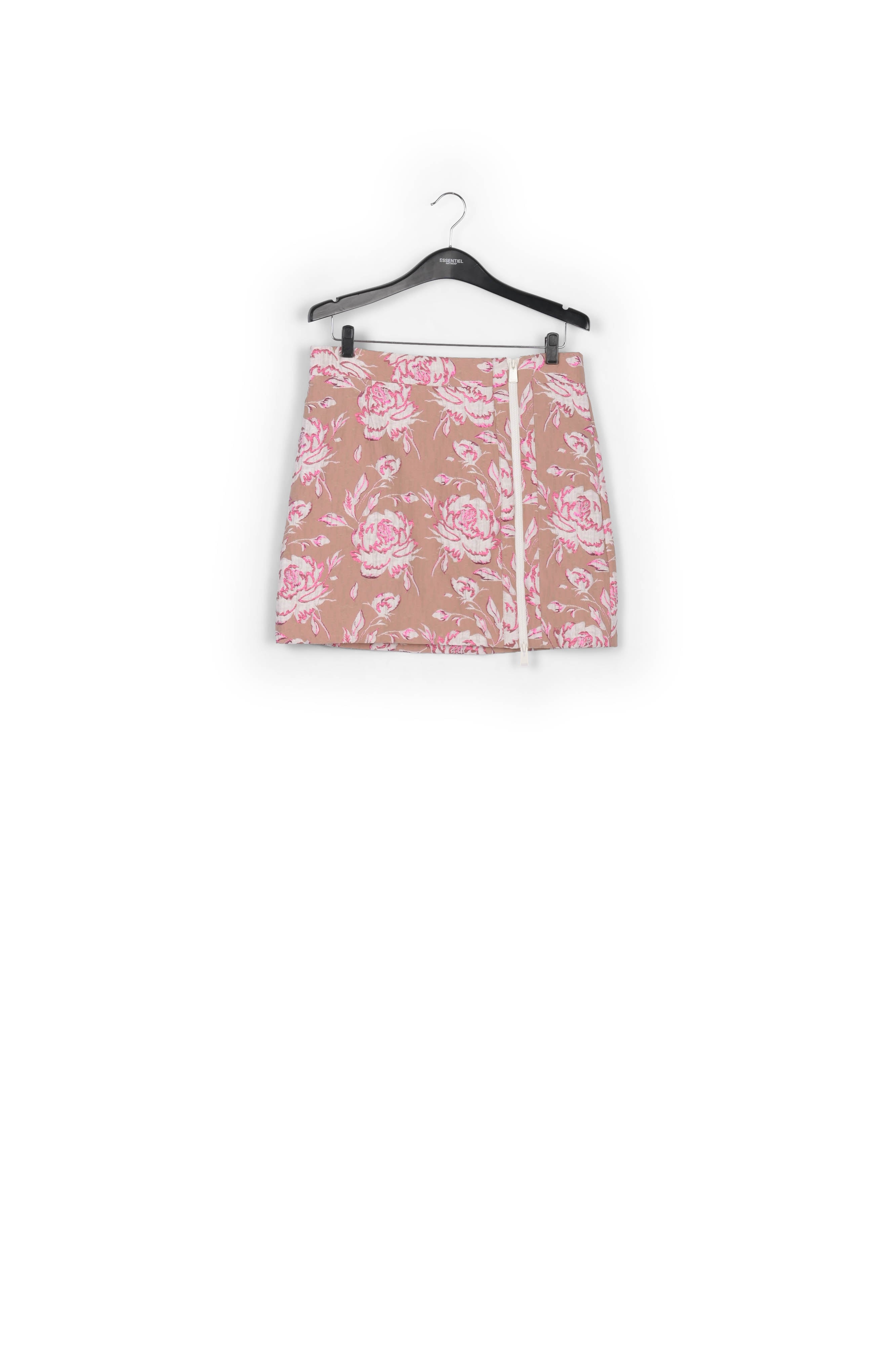 Minirok in beige, roze en wit bloemenjacquard RE—SSENTIEL | Essentiel second hand