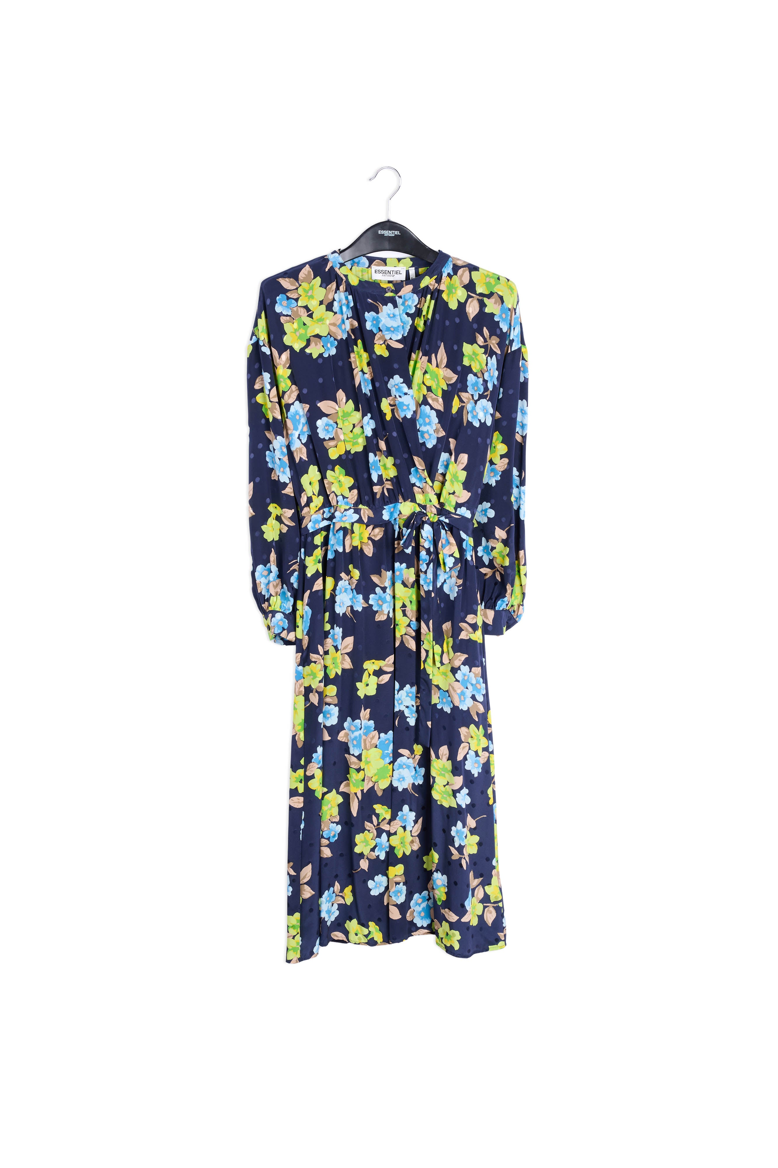 Dark blue floral and polka dot silk shirt dress RE—SSENTIEL | Essentiel second hand