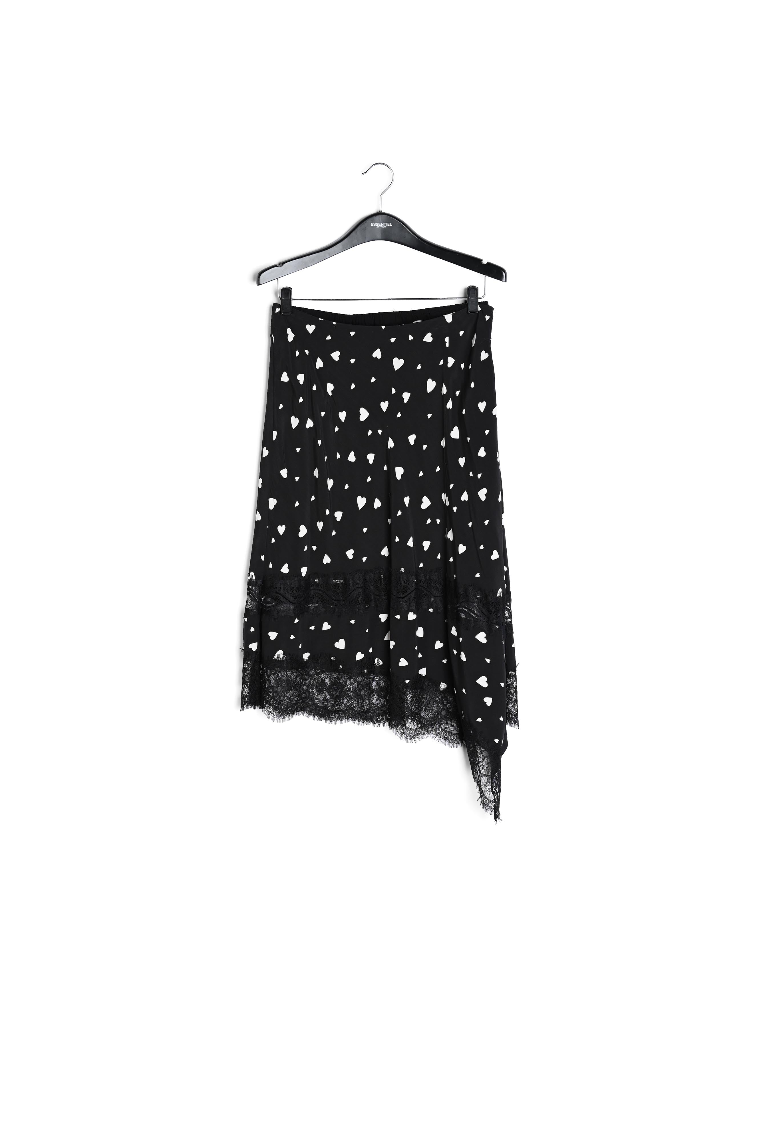Black asymmetrical heart-print midi skirt RE—SSENTIEL | Essentiel second hand