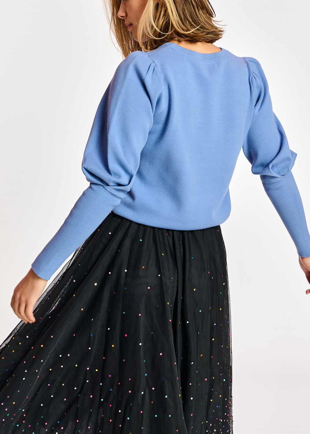 Blauwe trui met pofschouders RE—SSENTIEL | Essentiel second hand