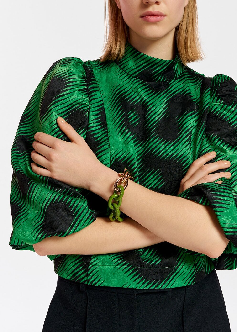 Green jacquard top with leopard print RE—SSENTIEL | Essentiel second hand