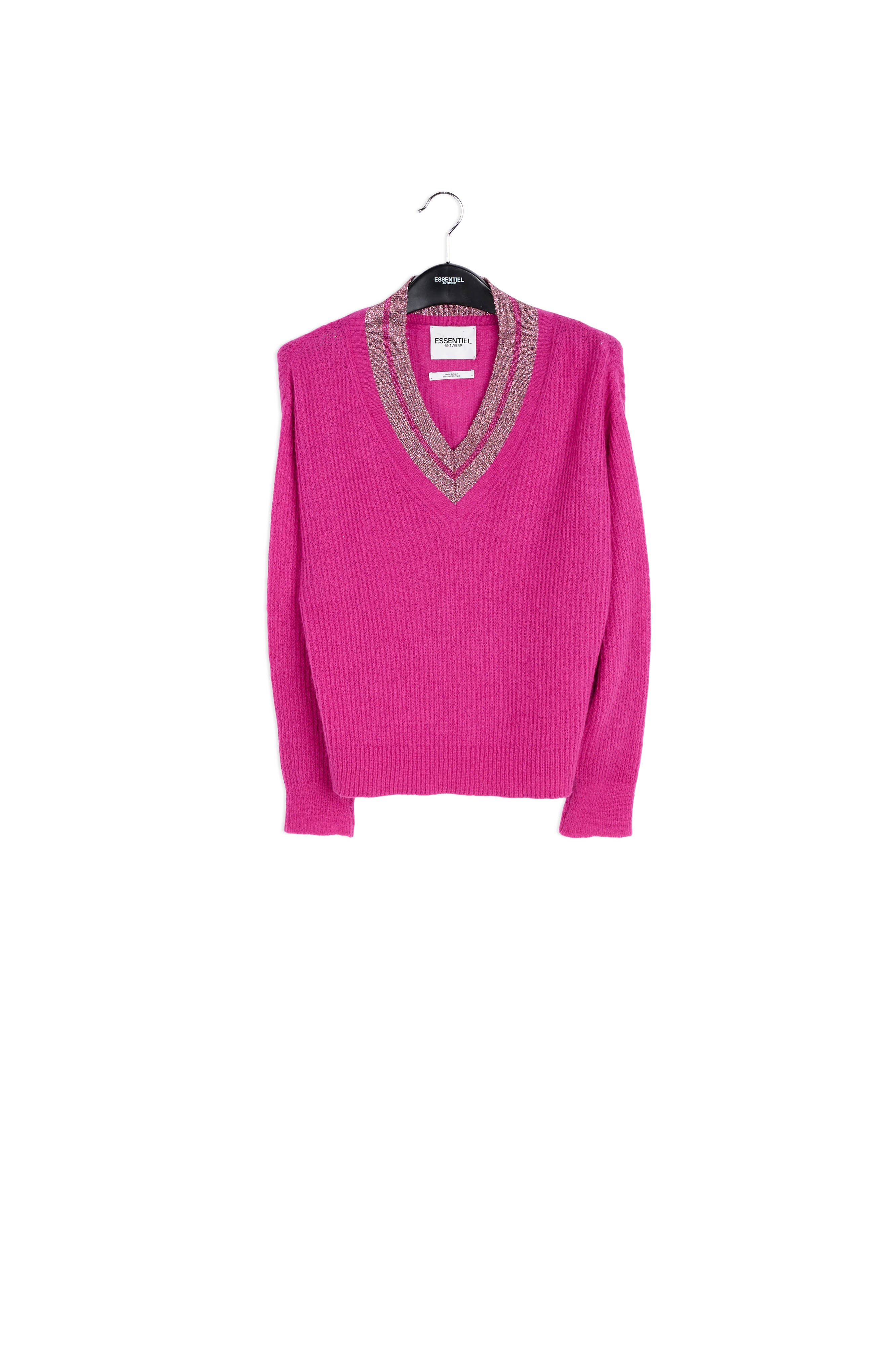 Light rose V-neck knitted sweater with lurex RE—SSENTIEL | Essentiel second hand
