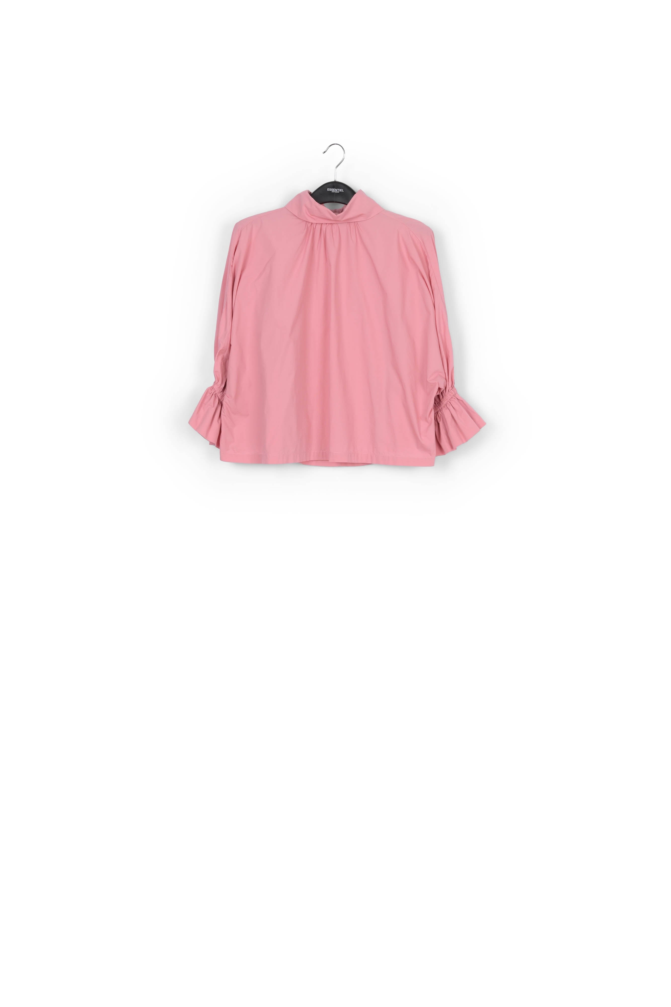 Light pink voluminous cotton top with high collar RE—SSENTIEL | Essentiel second hand