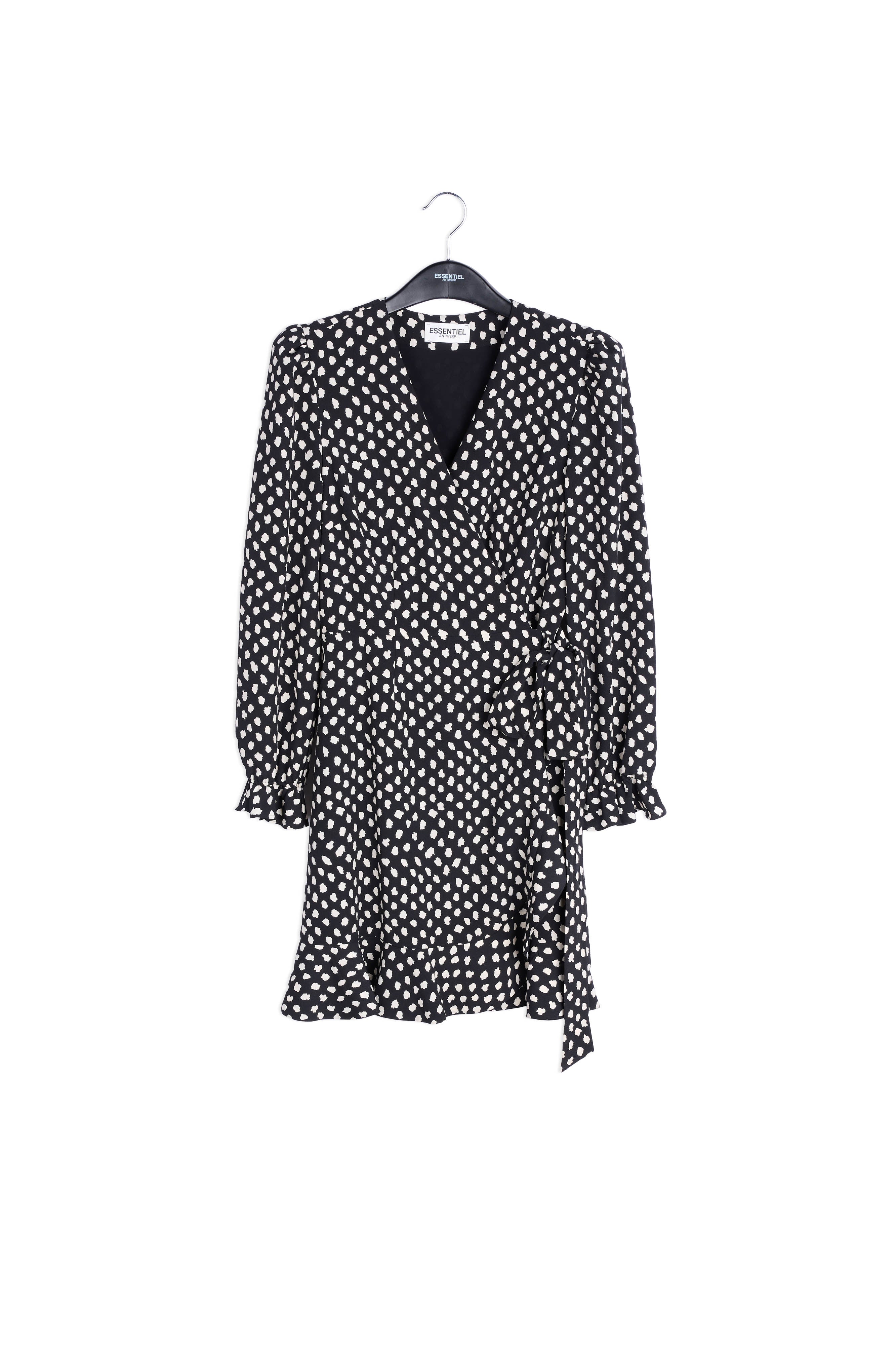 Black polka dot wrap mini dress RE—SSENTIEL | Essentiel second hand