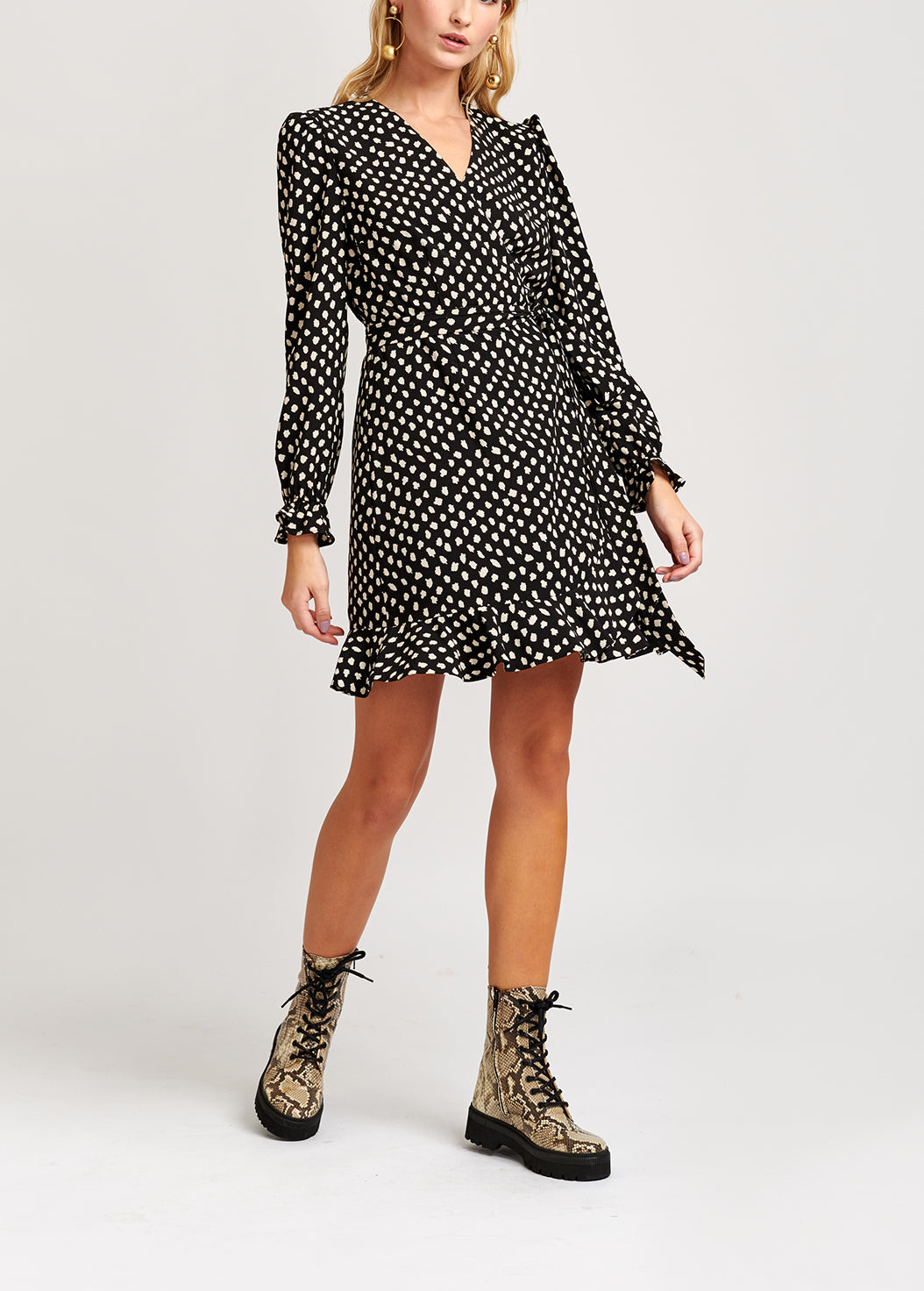 Mini robe cache-cœur noire à pois RE—SSENTIEL | Essentiel second hand