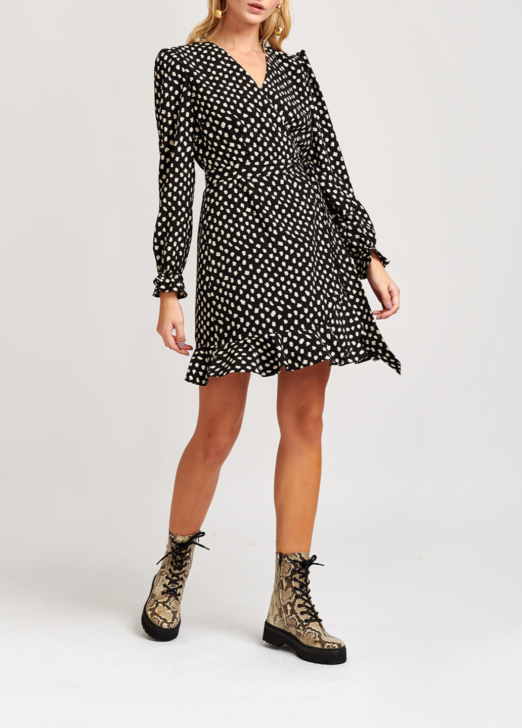 Mini robe cache-cœur noire à pois RE—SSENTIEL | Essentiel second hand