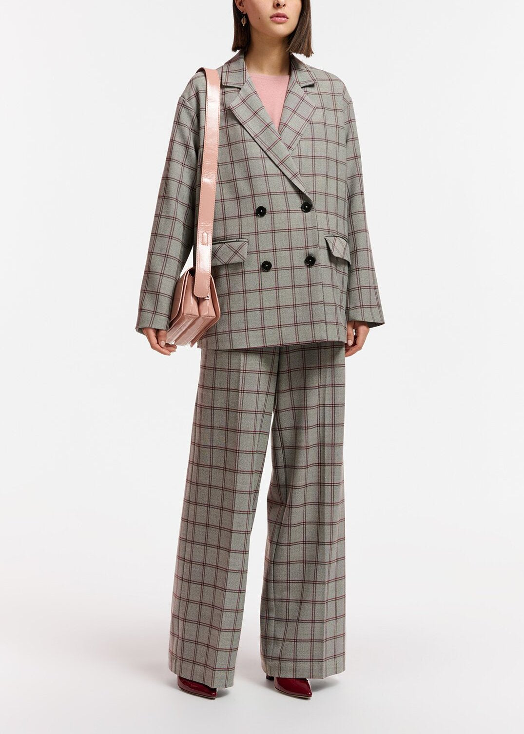 Grey windowpane check straight-leg pants RE—SSENTIEL | Essentiel second hand