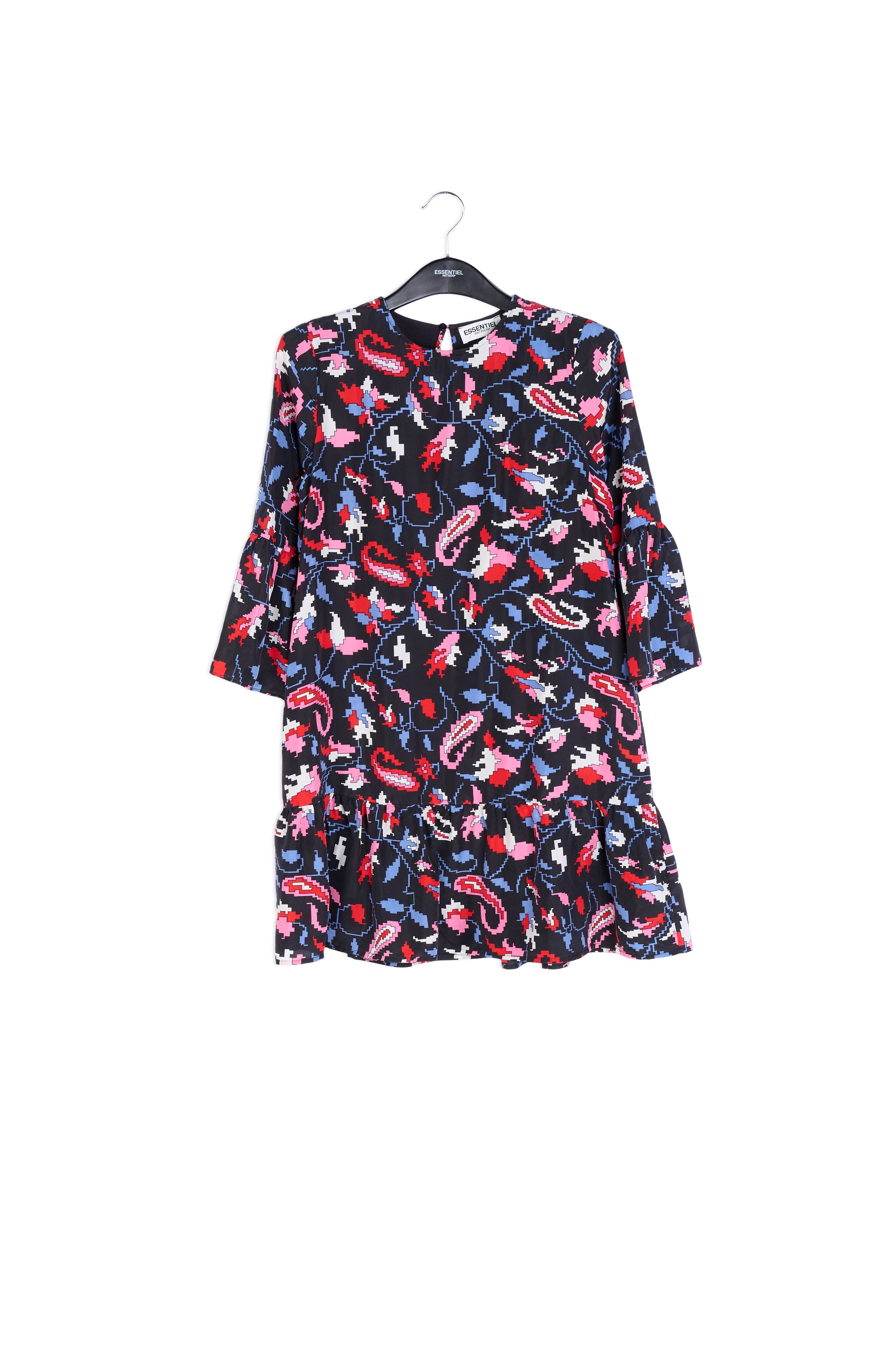 Brown silk dress with flower print RE—SSENTIEL | Essentiel second hand