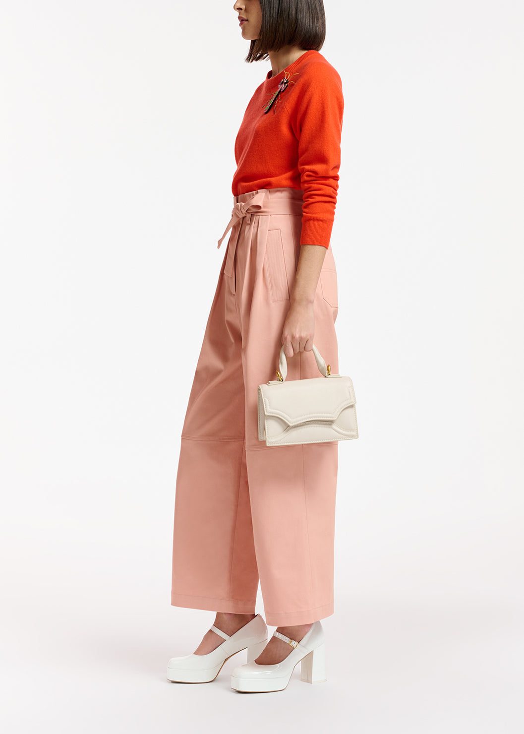 Pink belted straight-leg pants RE—SSENTIEL | Essentiel second hand