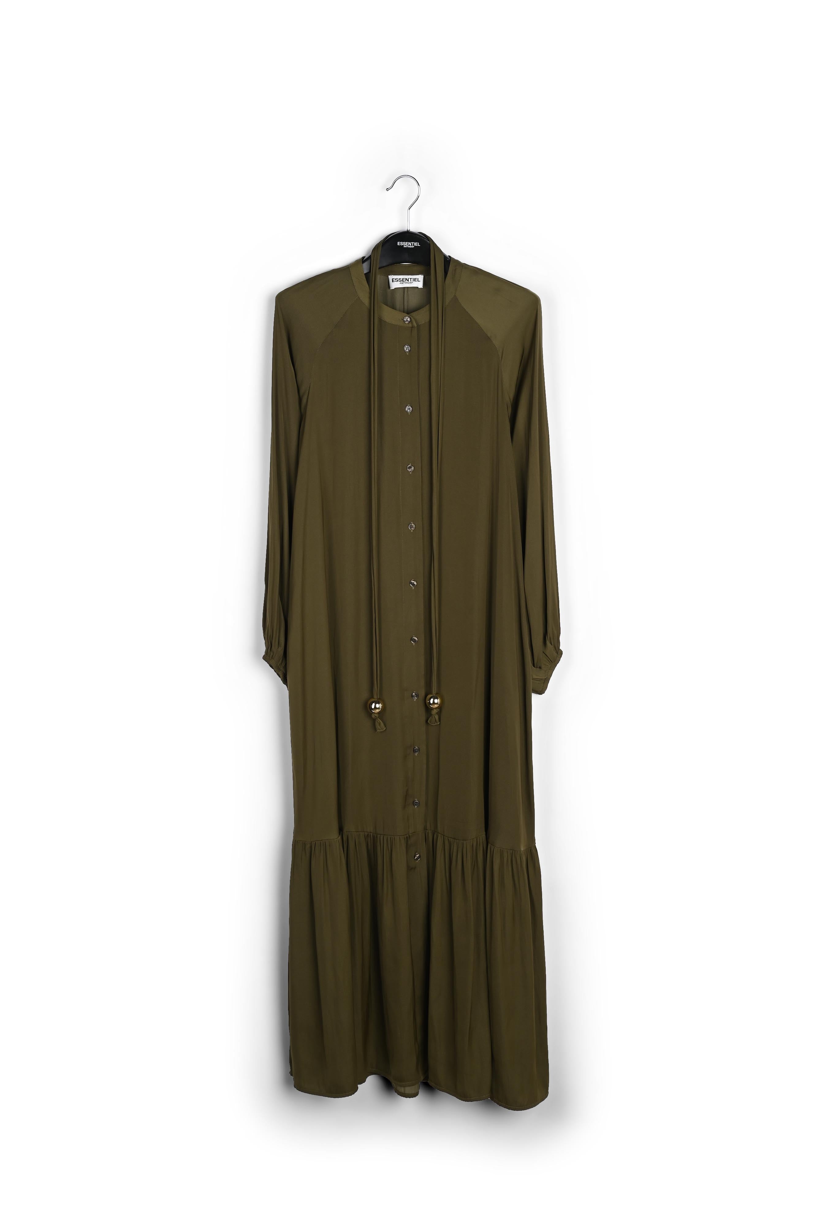 Kaki maxi-jurk met lange mouwen RE—SSENTIEL | Essentiel second hand