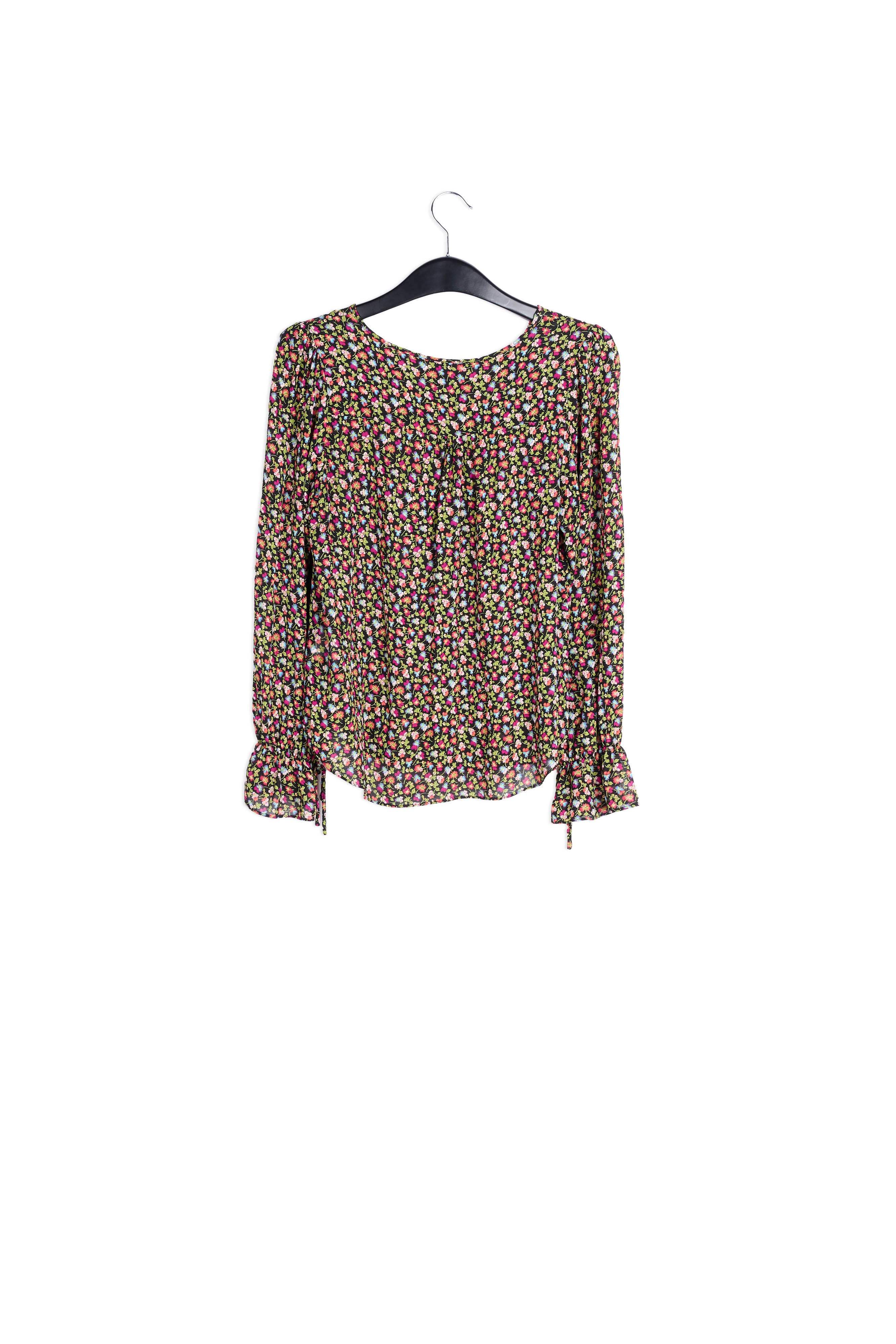 Blouse met zwarte, lichtgroene en fuchsia bloemenprint RE—SSENTIEL | Essentiel second hand