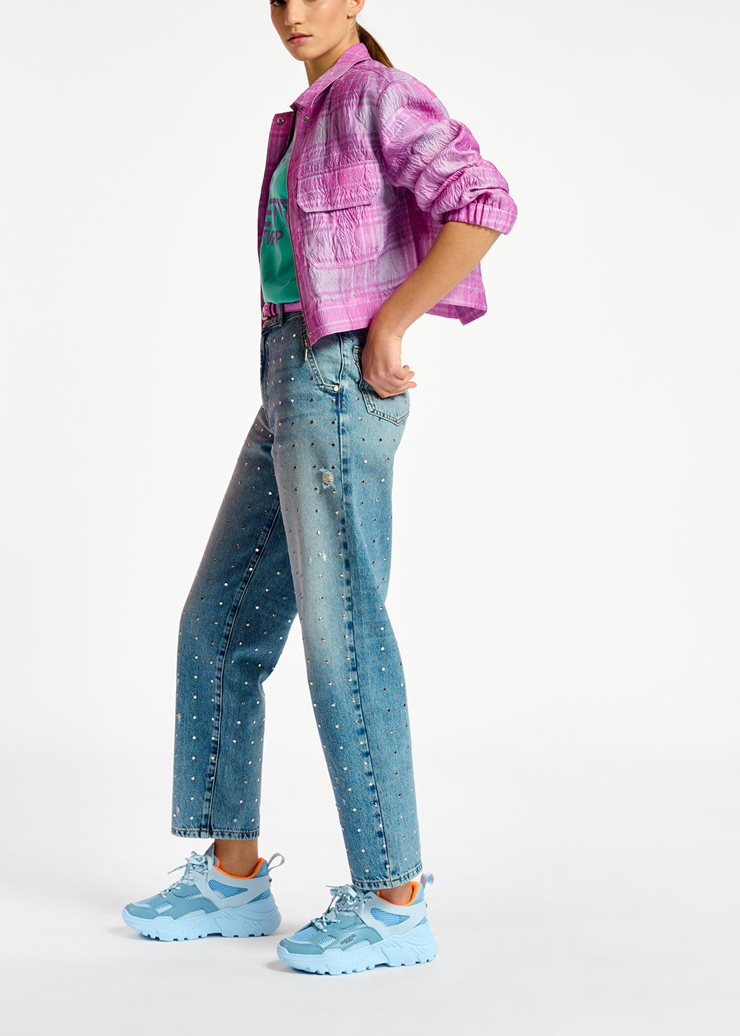 Lilac and purple checked cropped jacket RE—SSENTIEL | Essentiel second hand