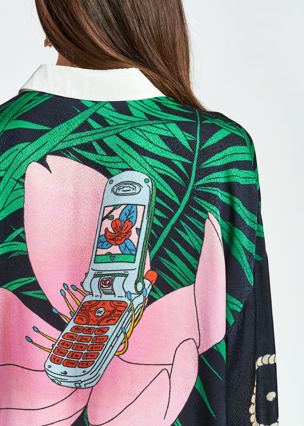 Dark blue tropical print viscose-jacquard shirt RE—SSENTIEL | Essentiel second hand