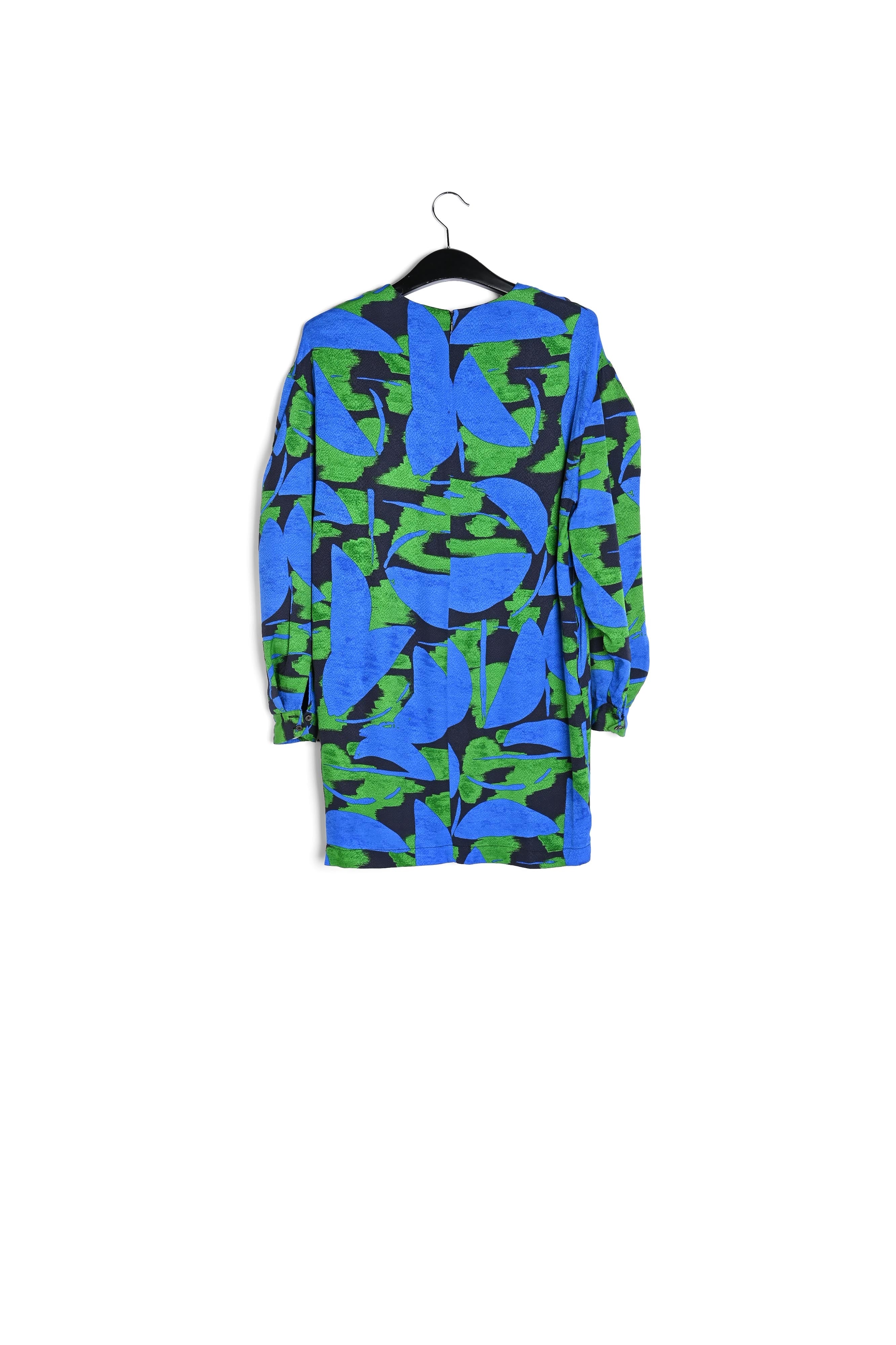 Blauwe, groene en zwarte mini-jurk met print RE—SSENTIEL | Essentiel second hand