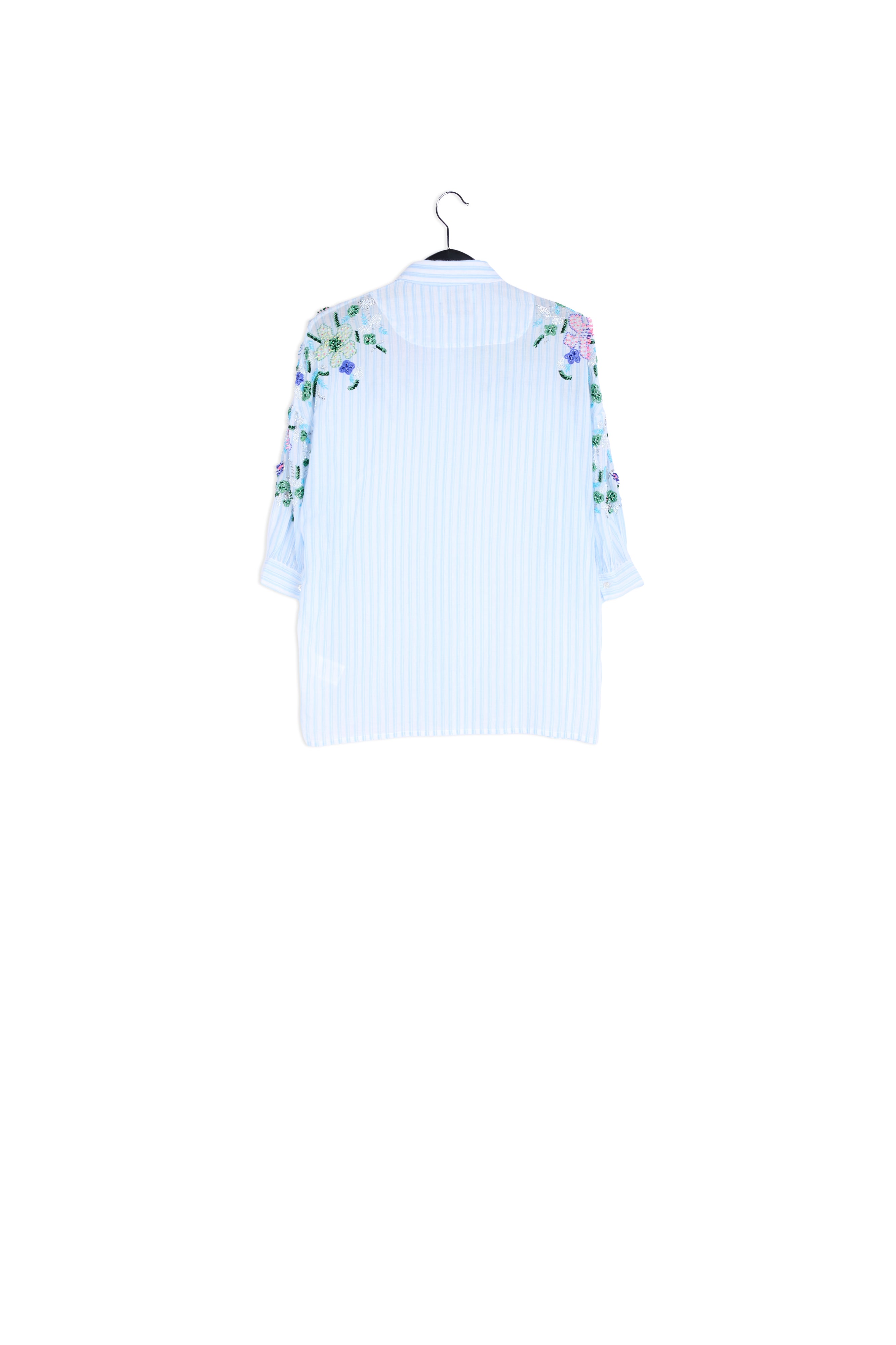 Blue and off-white striped beaded cotton shirt RE—SSENTIEL | Essentiel second hand