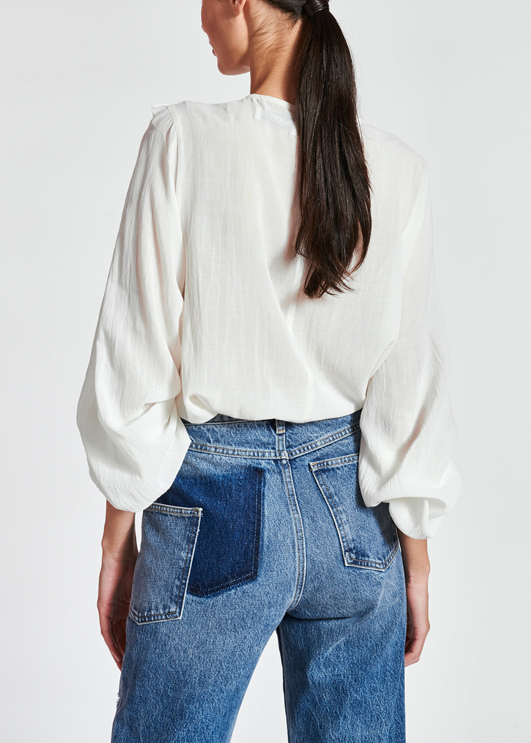 Off-white sequin-embroidered top with ruffles RE—SSENTIEL | Essentiel second hand