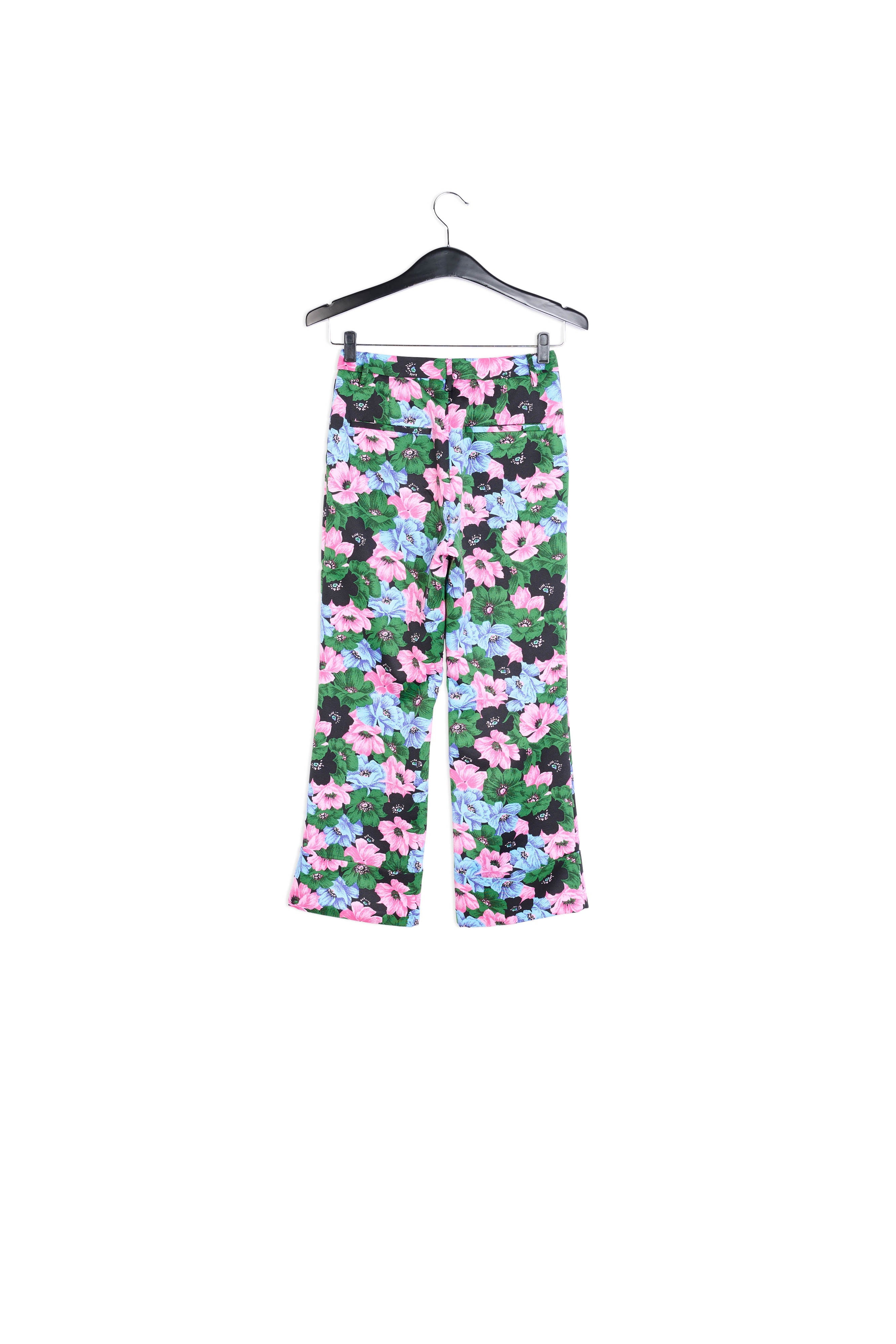 Aansluitende broek met roze, lichtblauwe en flesgroene bloemenprint RE—SSENTIEL | Essentiel second hand