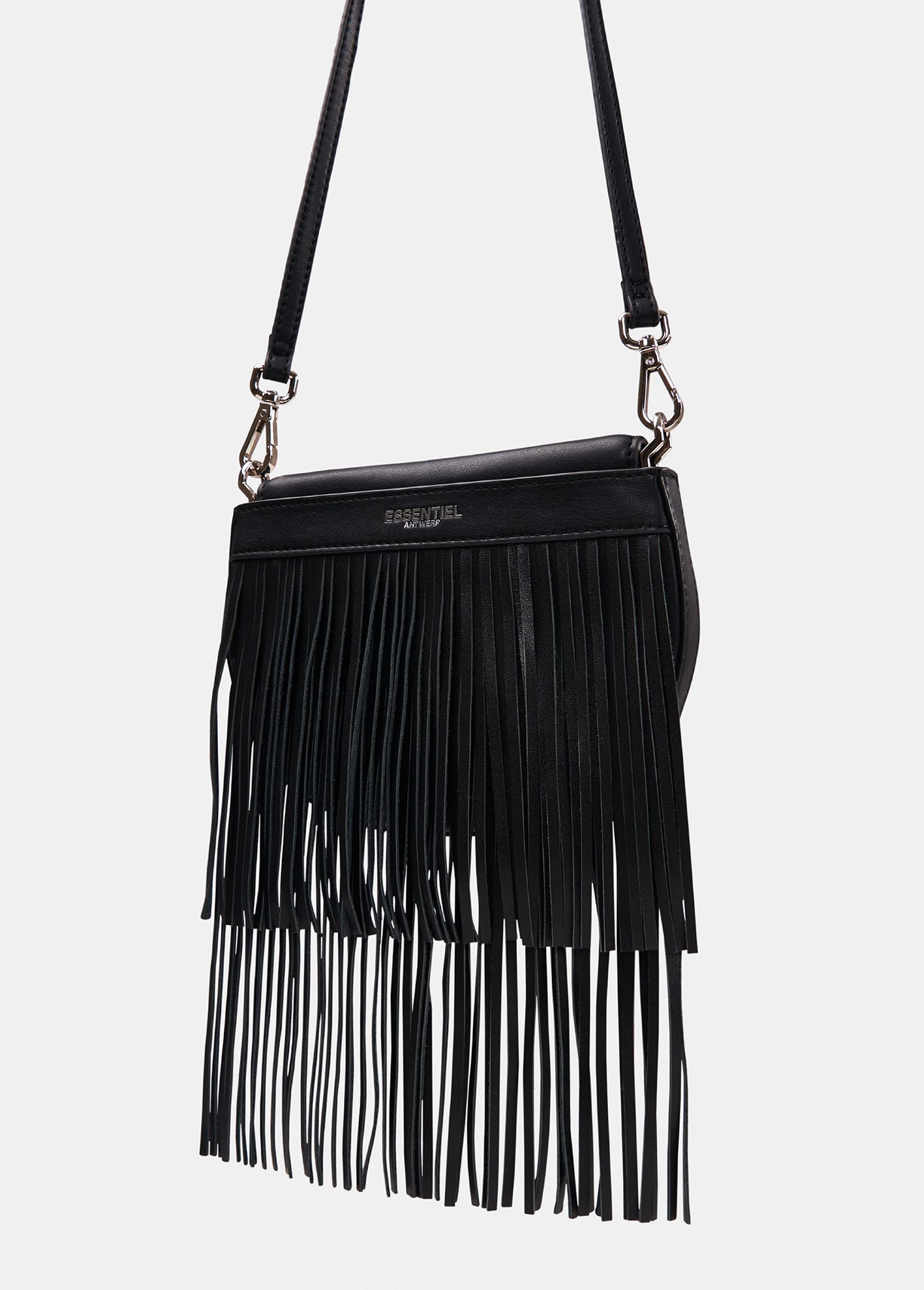 Black fringed shoulder belt bag RE—SSENTIEL | Essentiel second hand